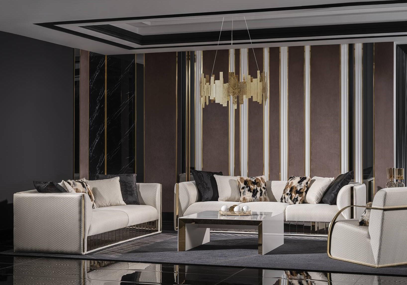 Modernes weißes Wohnzimmer Set aus Holz und Textil