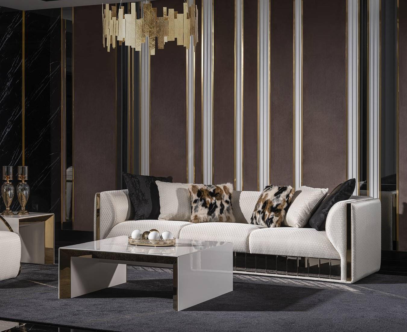 Modernes weißes Wohnzimmer Set mit 4-Sitzer-Sofa und Couchtisch