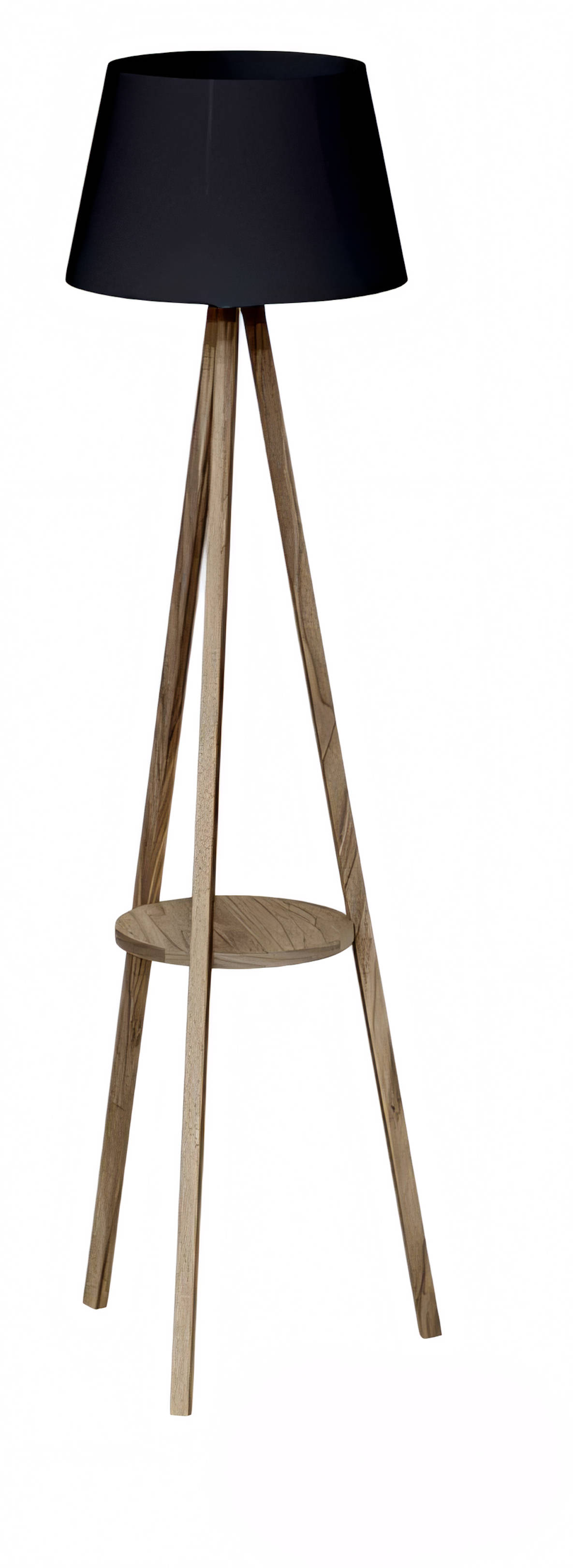 Stehlampe mit Regal aus Holz in Schwarz modern