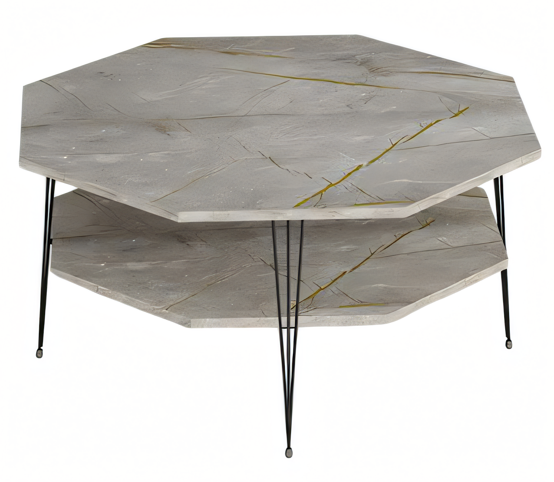 Moderner grauer Couchtisch aus Holz mit Edelstahlrahmen