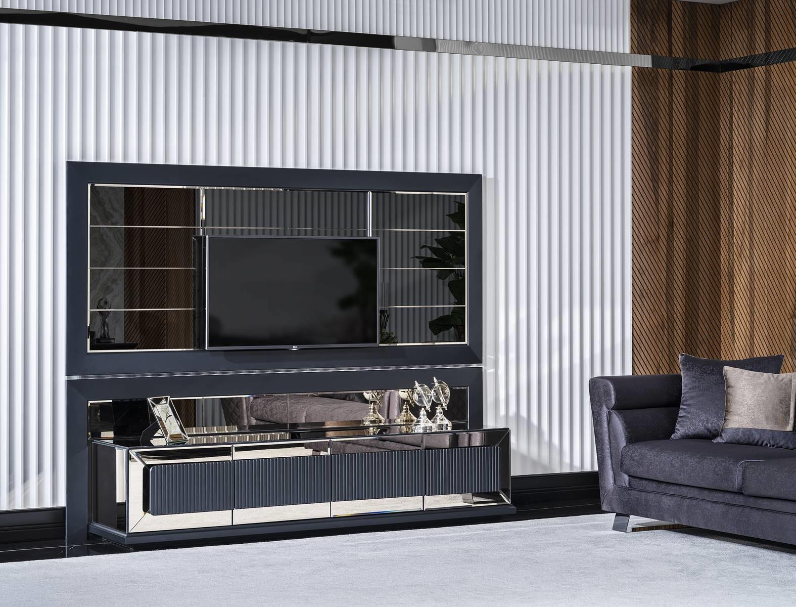 Modernes Schwarzes Holz TV-Set mit Schrank und Panel