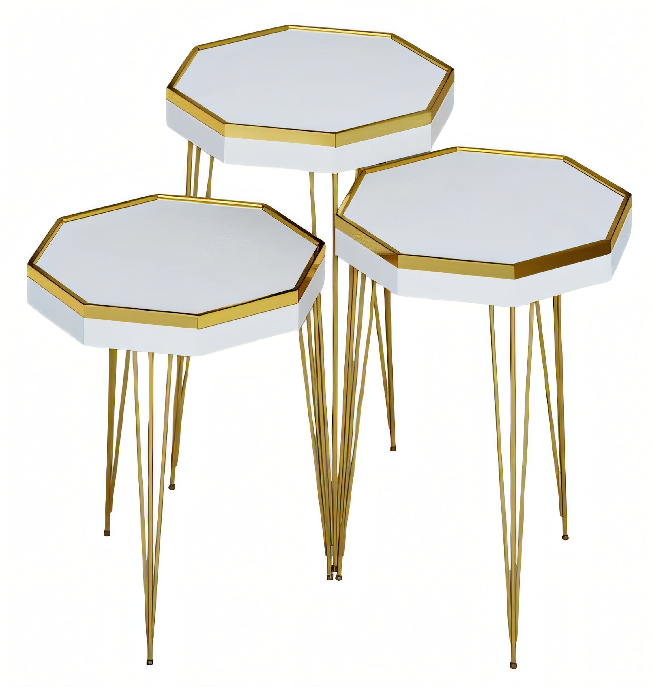 Beistelltisch Set 3 Teile in Weiß mit Goldenen Metallbeinen
