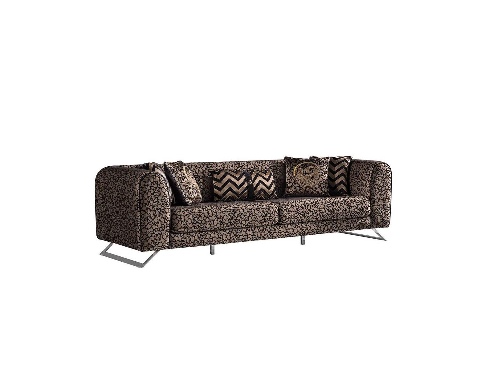 Elegantes braunes 4-Sitzer-Sofa aus Holz und Textil