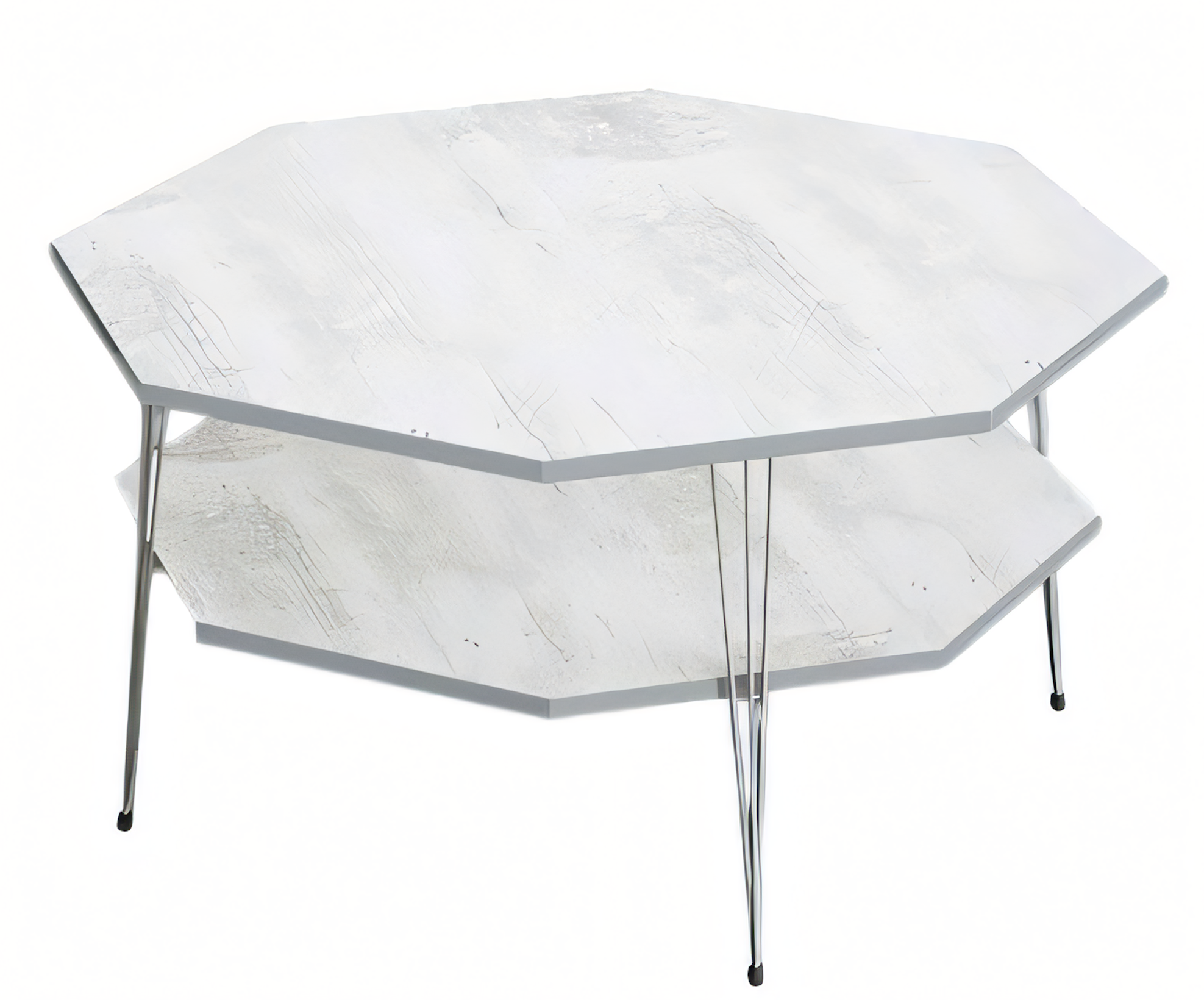 Moderner weißer Couchtisch aus Holz und Edelstahl