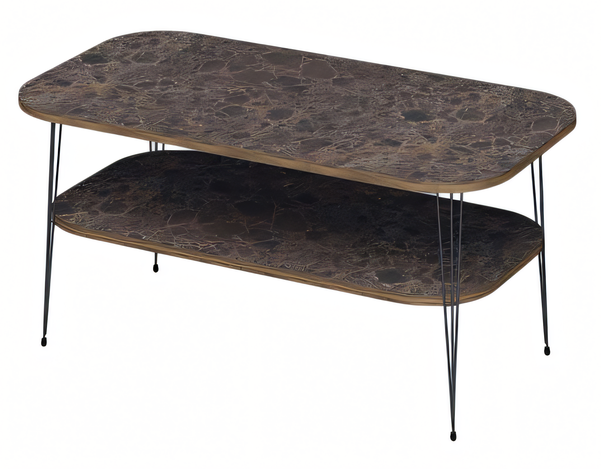 Moderner brauner Couchtisch aus Holz mit Edelstahlakzenten