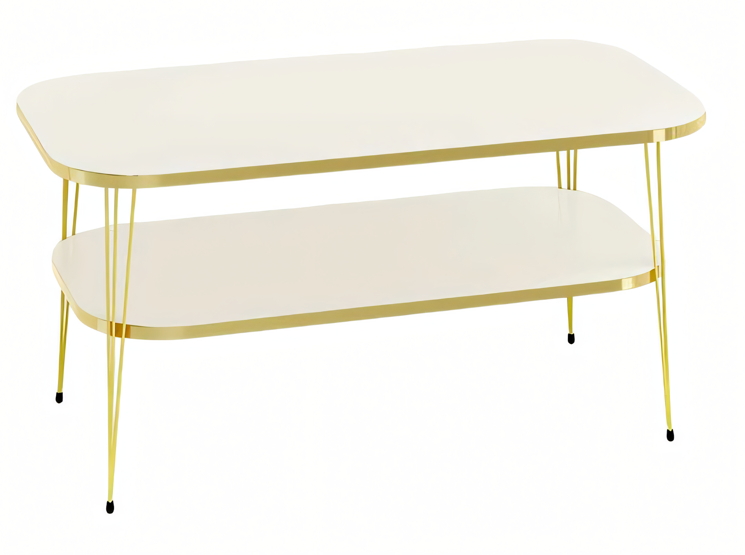 Design Couchtisch Rechteckig 2-Ebenen Weiß & Gold