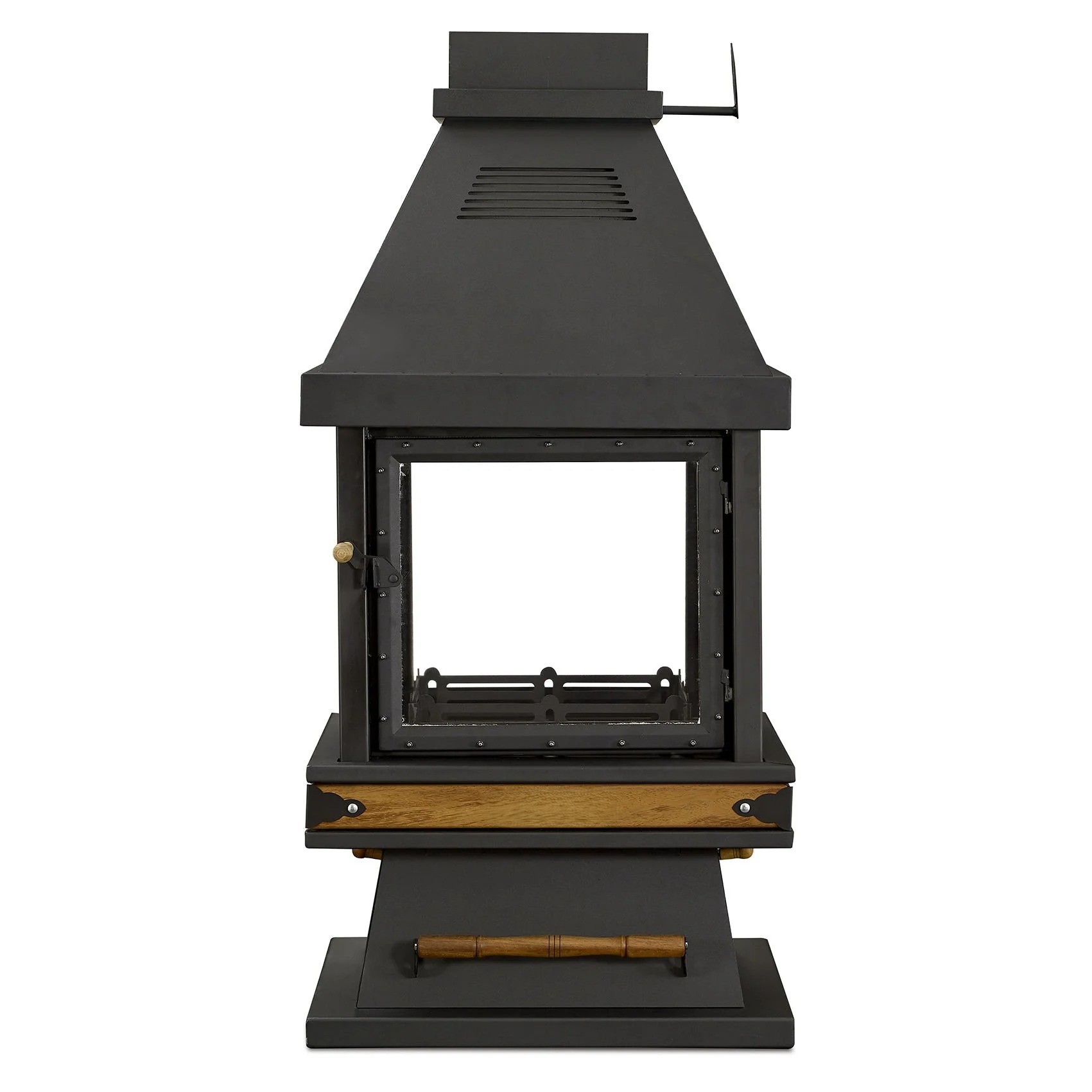 Eleganter schwarzer Edelstahl-Holz-Kamin in modernem Design