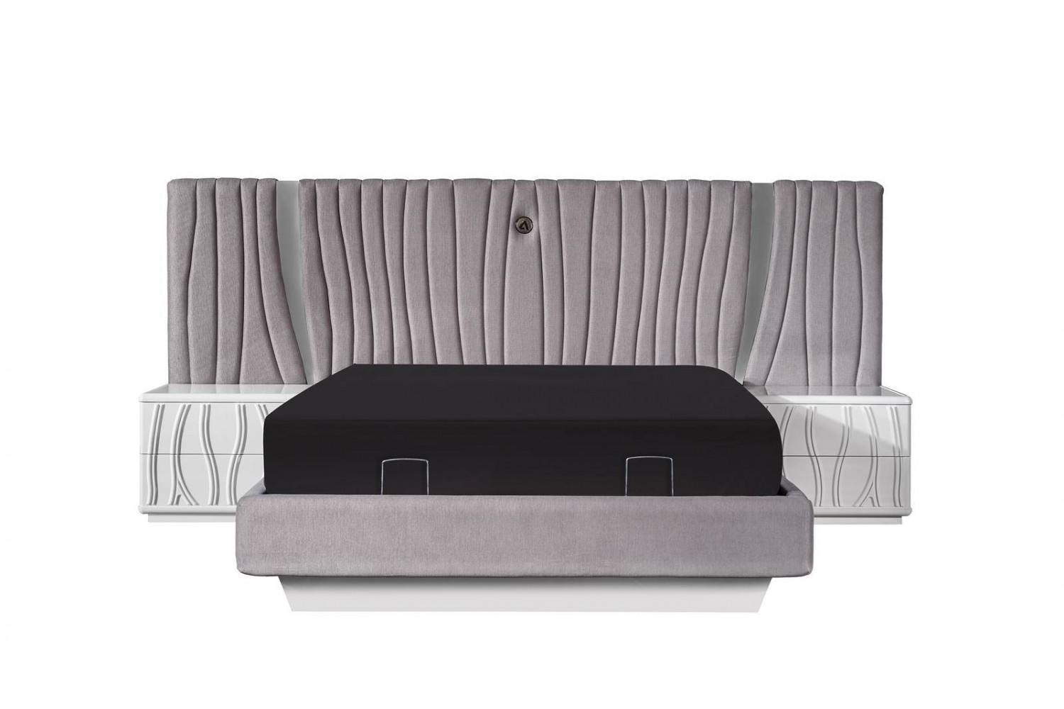 Modern Weißes Holzbett mit Nachttischen im eleganten Design