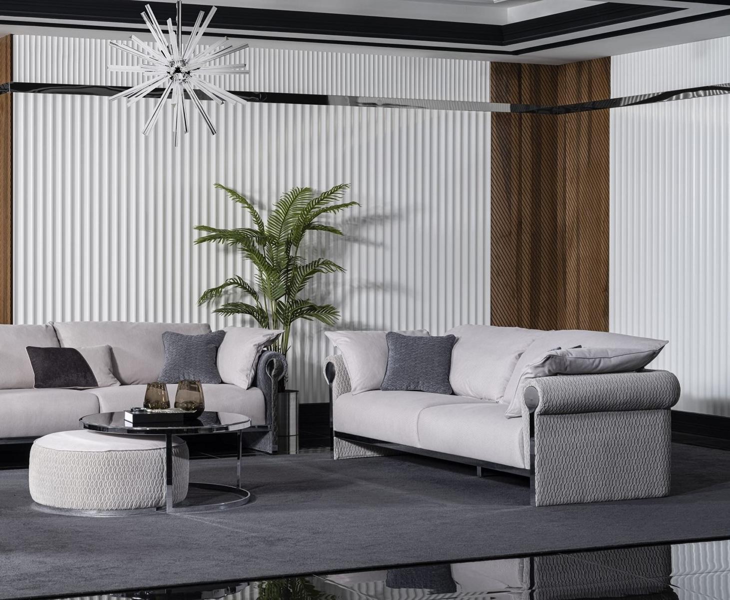 Graues Holz-Textil 2-tlg. Wohnzimmer-Set mit Sofa und Couchtisch