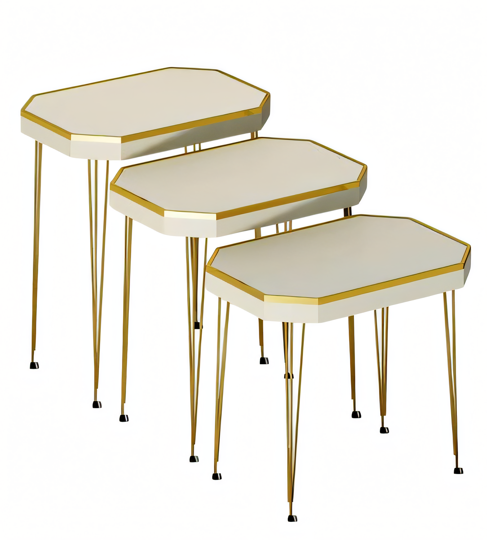 Beistelltisch Set 3 Teile Weiß mit Goldenen Metallbeinen