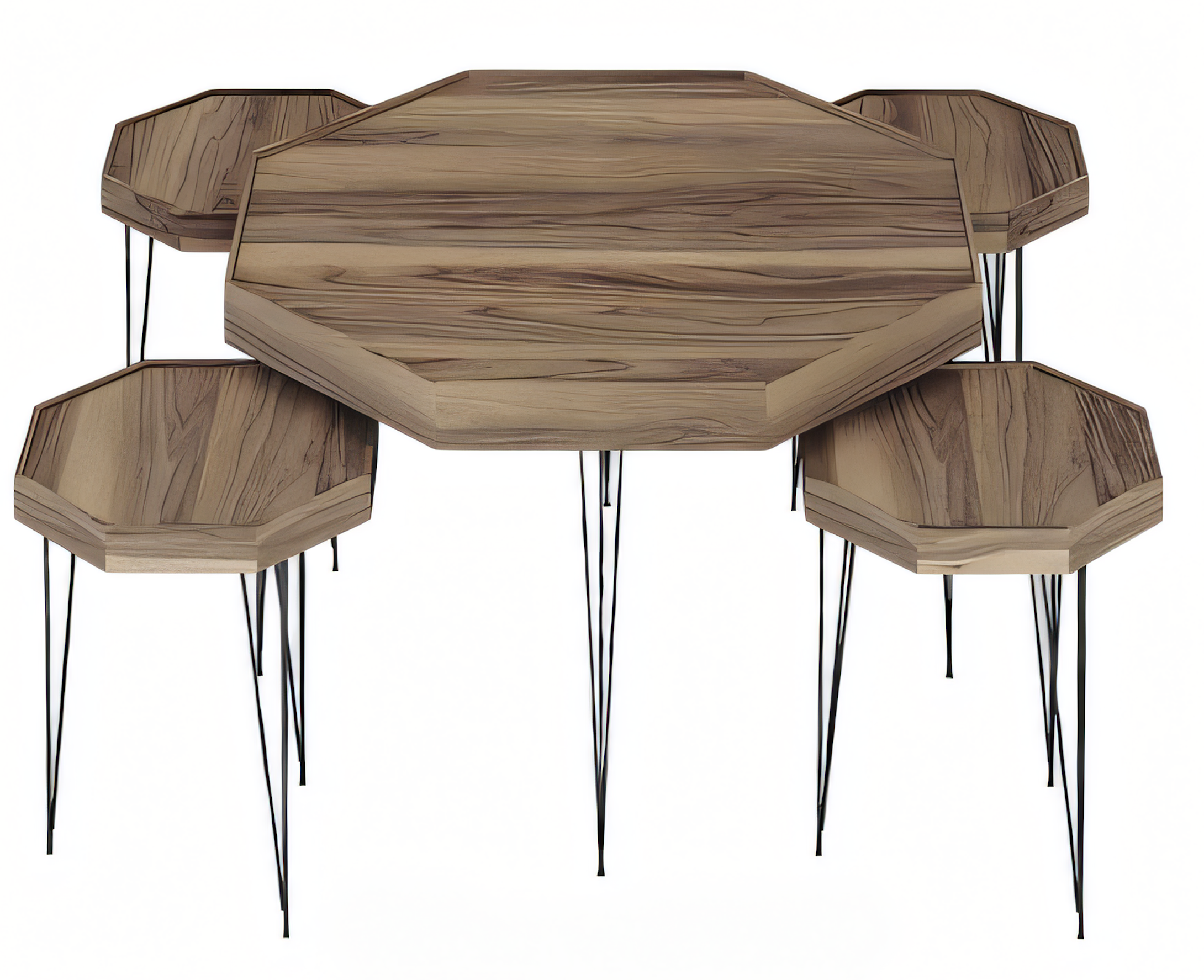 Beistelltisch Set 5 Teile mit Holz-Beinen und Modernem Design