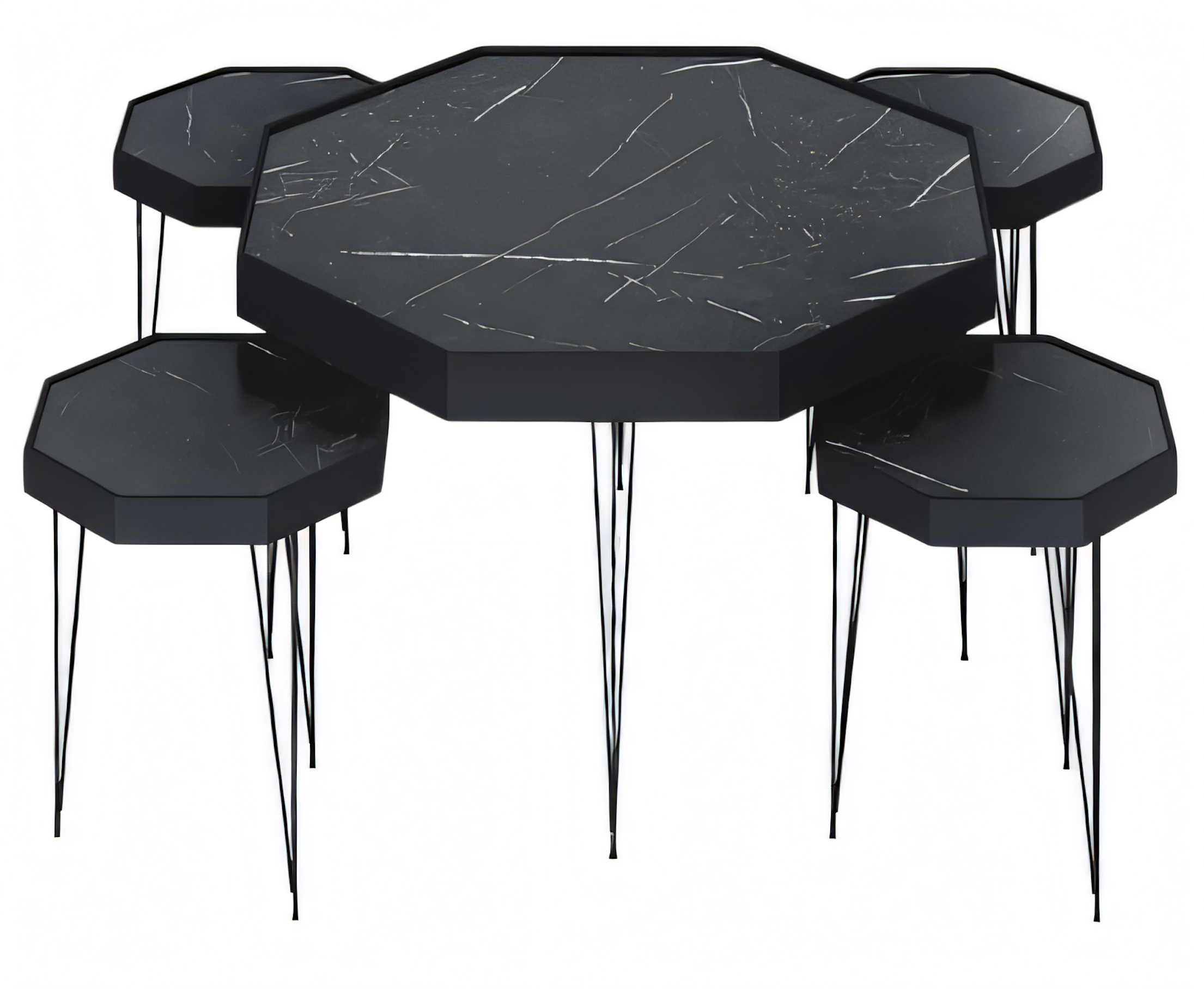 Beistelltisch Set 5 Teile mit Holz-Beinen und Modernem Design