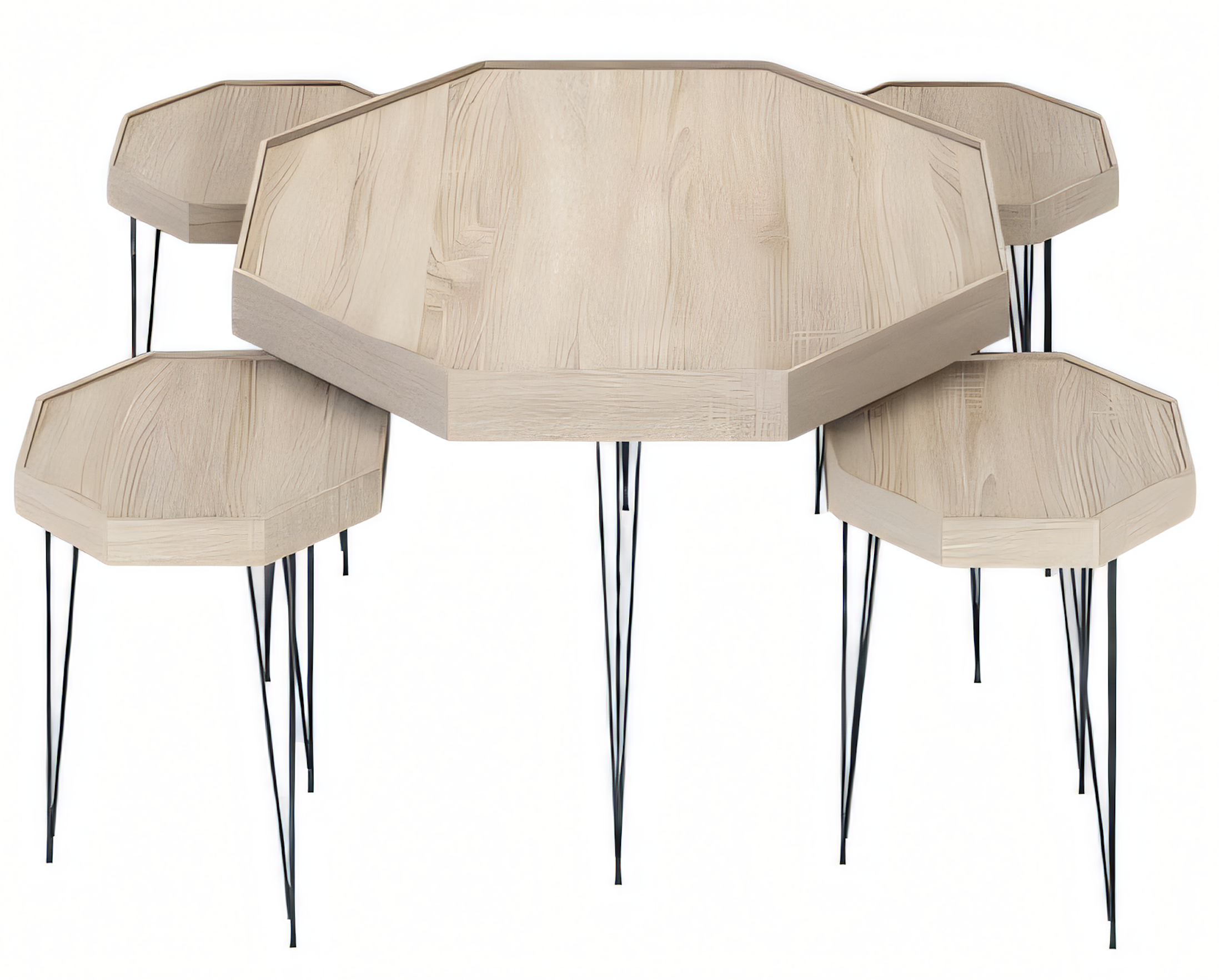 Design Beistelltisch Set in Holz-Optik mit schwarzen Metallbeinen