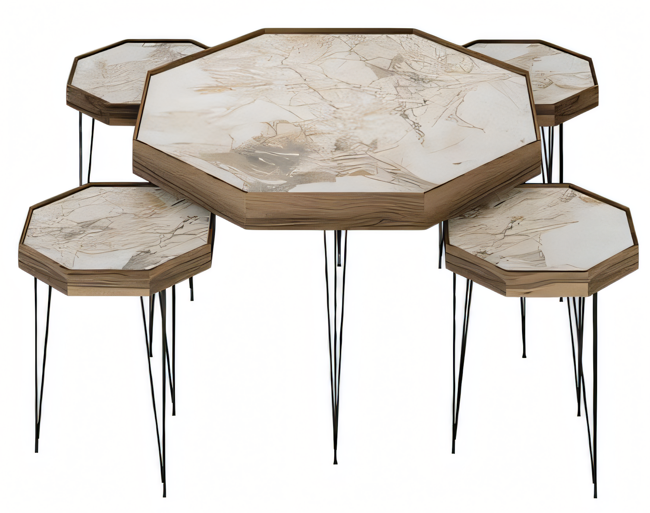 Beistelltisch Set 5 Teile mit Holz-Beinen und Modernem Design