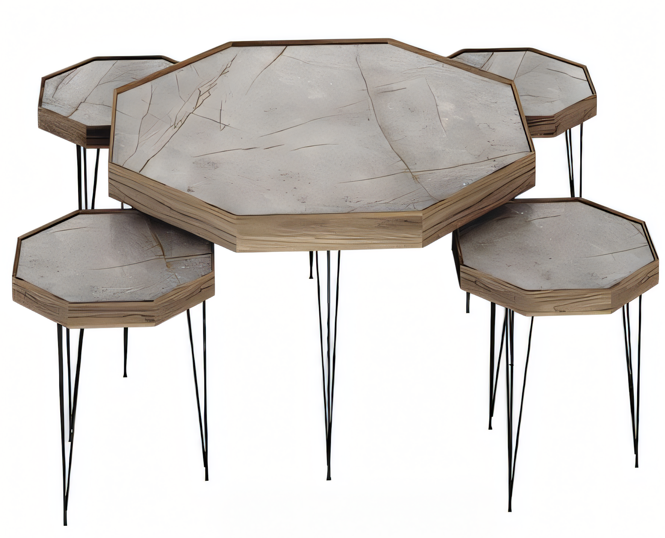 Design Couchtisch Set 5-teilig Oktagonal Holz-Optik