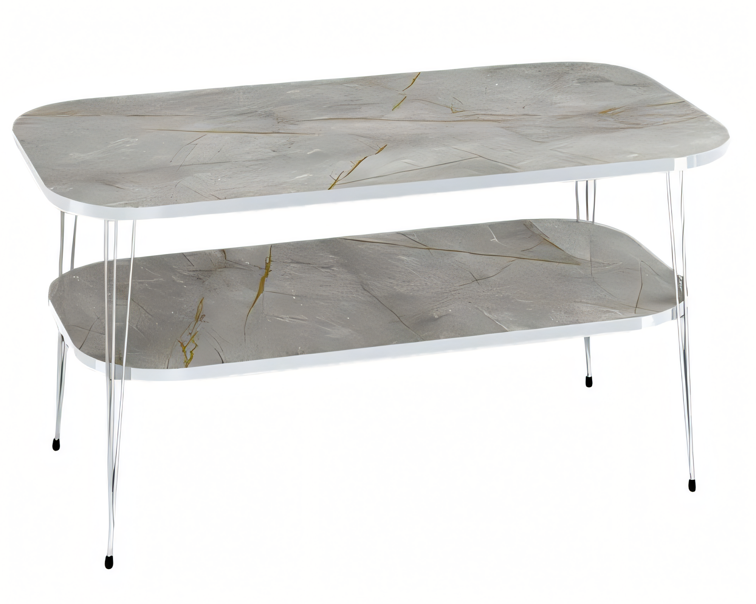 Moderner grauer Couchtisch aus Holz mit Edelstahlakzenten