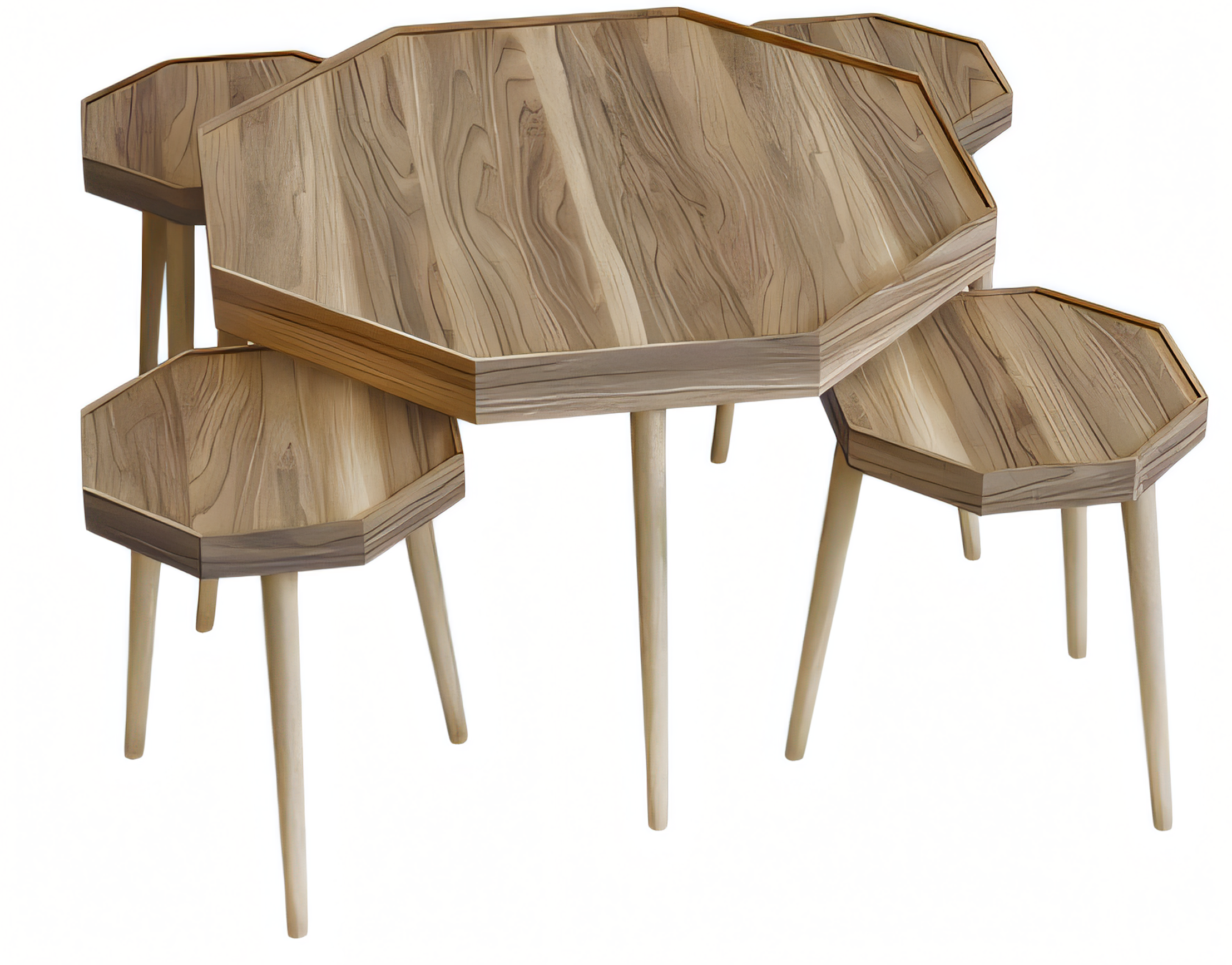 Design Beistelltisch Set in Holz-Optik mit Holzbeinen