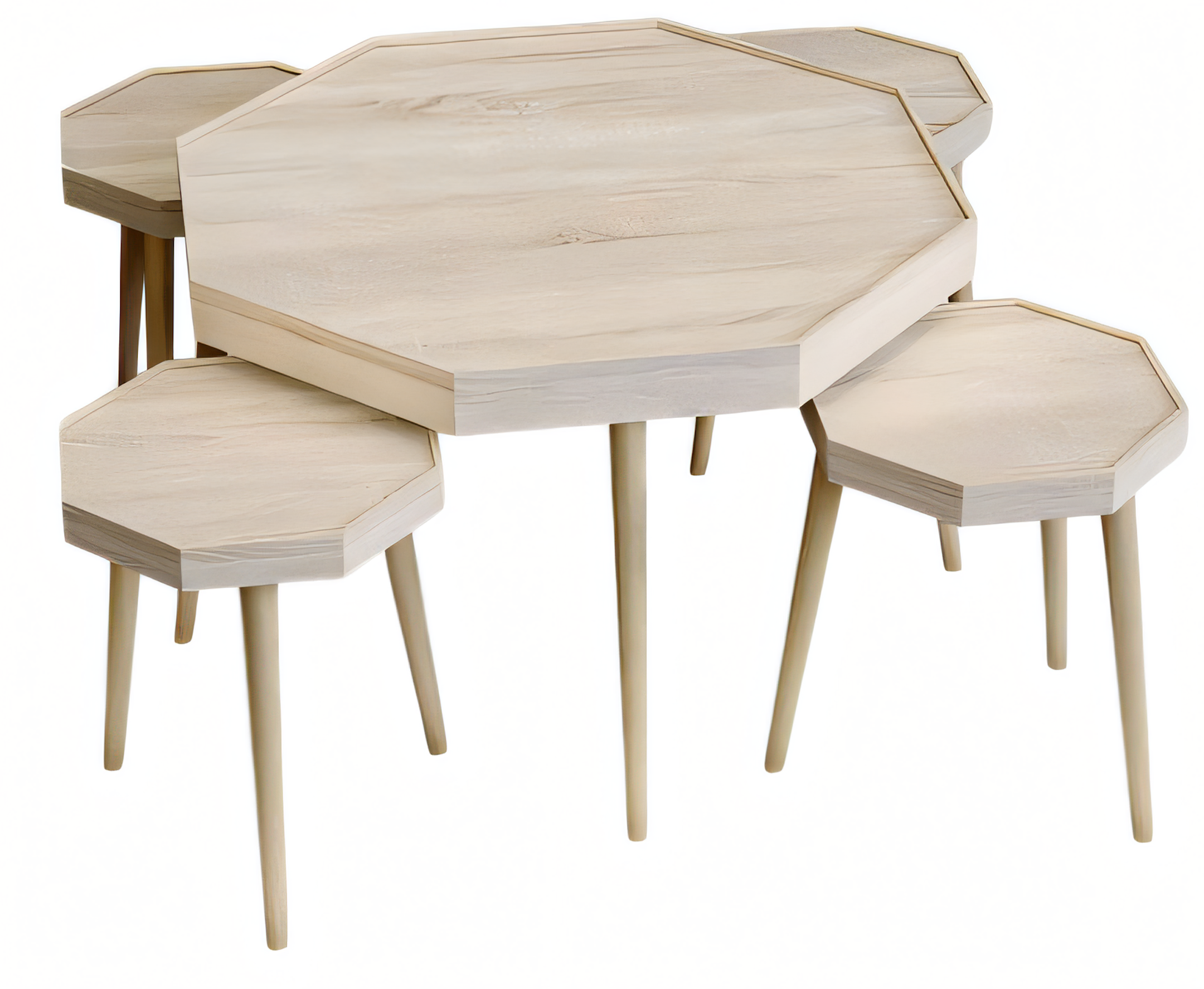 Beistelltisch Set 5 Teile mit Holz-Beinen und Modernem Design