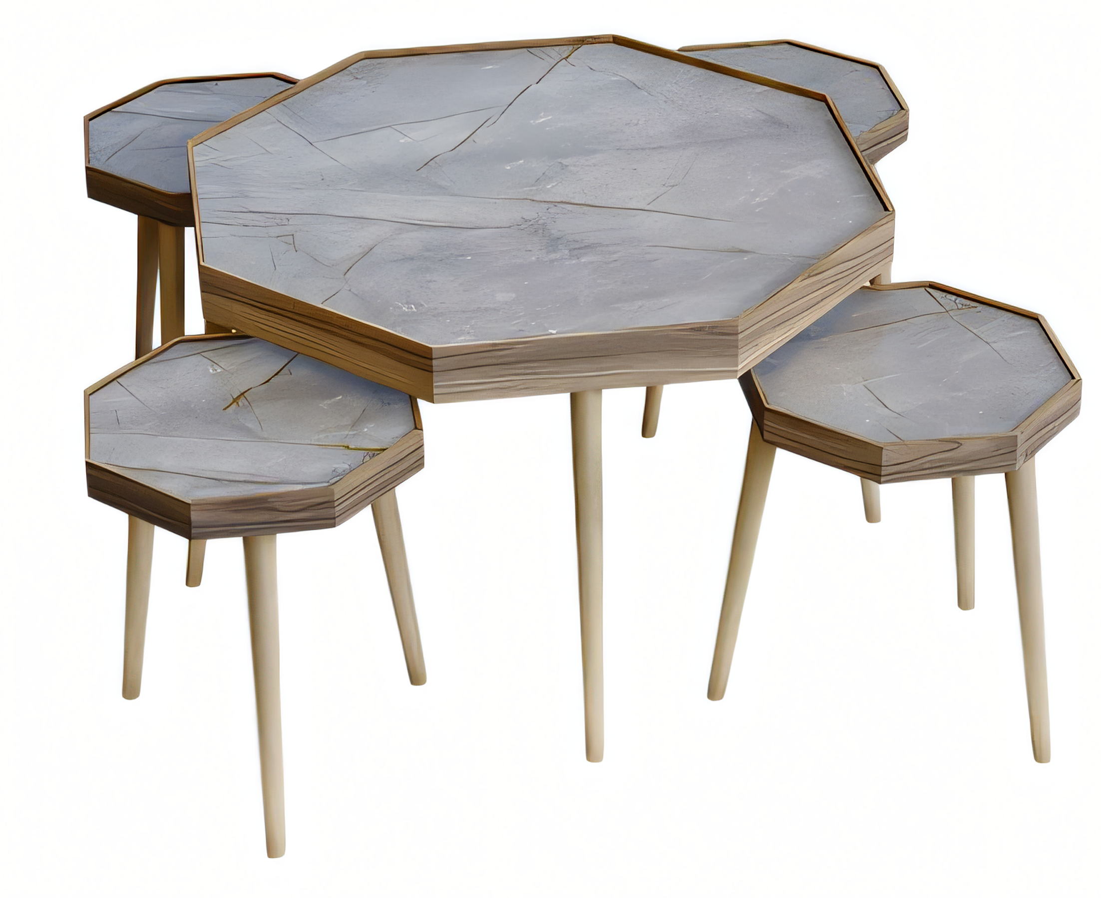 Artikel-Name - Design Beistelltisch Set Grau & Walnuss-Optik