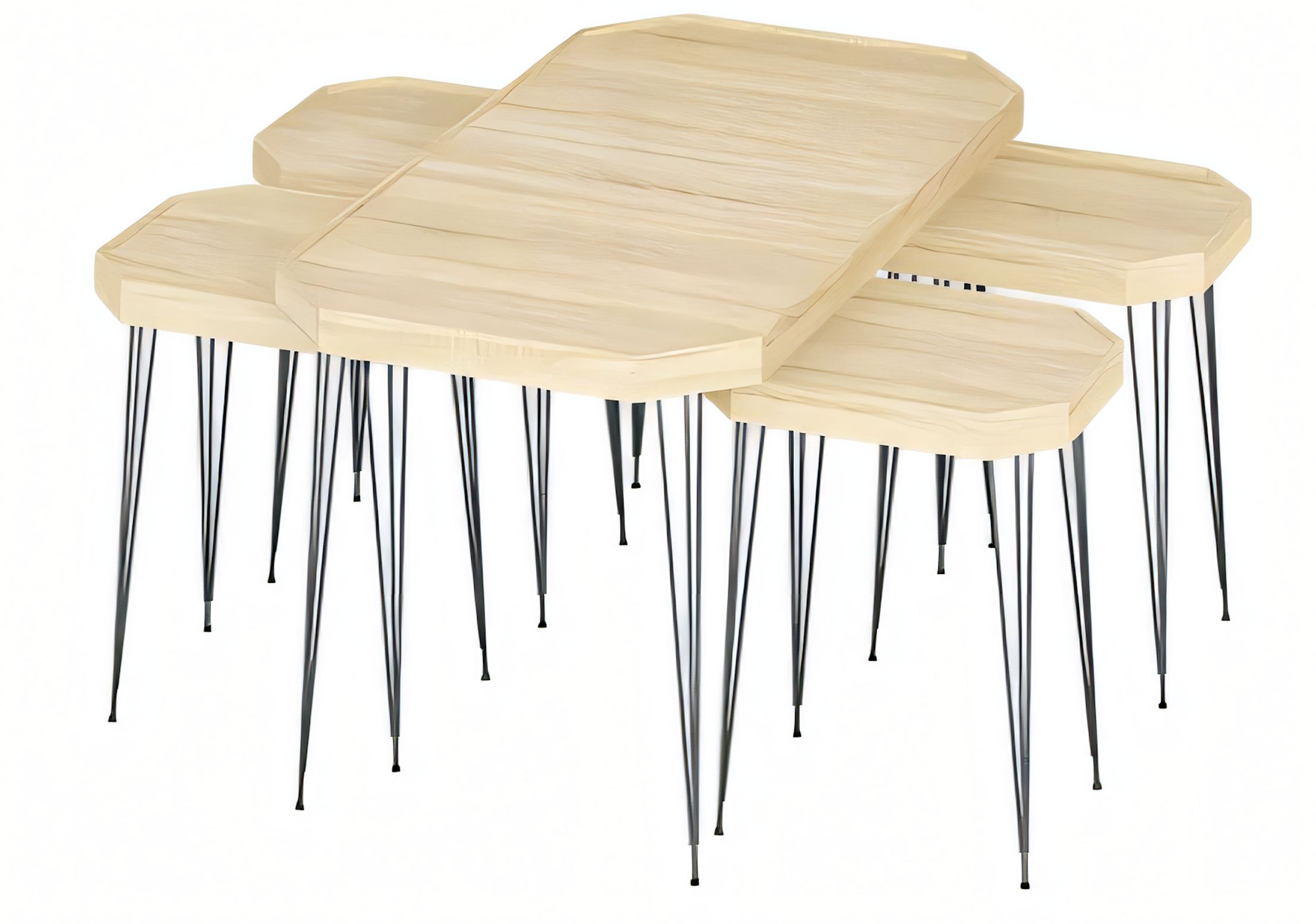 Design Beistelltisch Set mit Holz-Optik und Metallbeinen
