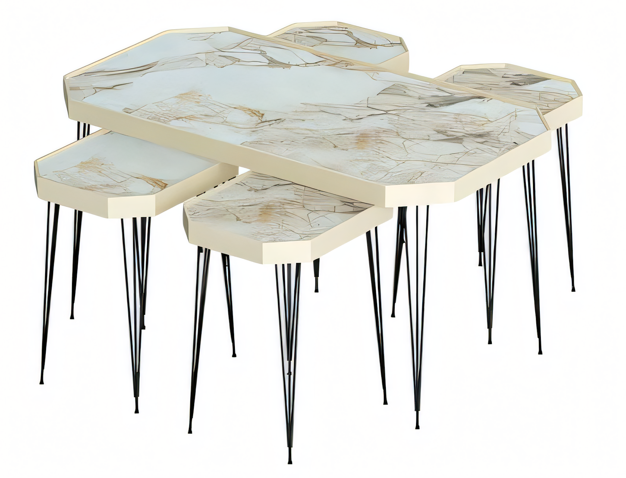 Design Beistelltisch Set in Creme mit Metallbeinen