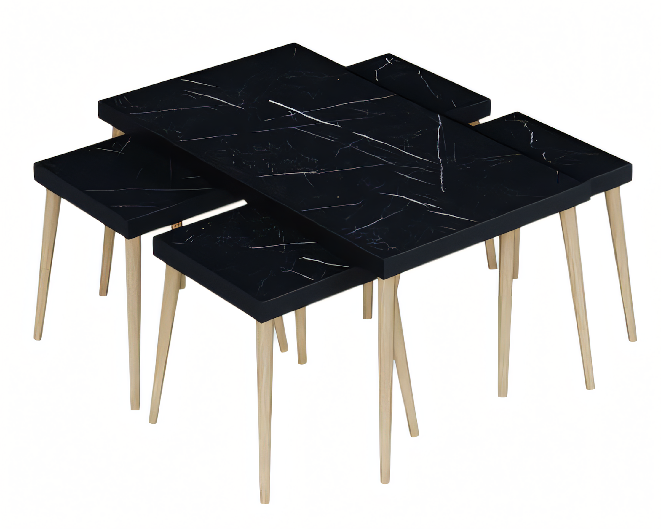 Schwarzer Holztisch-Set mit Couchtisch und Beistelltischen im modernen