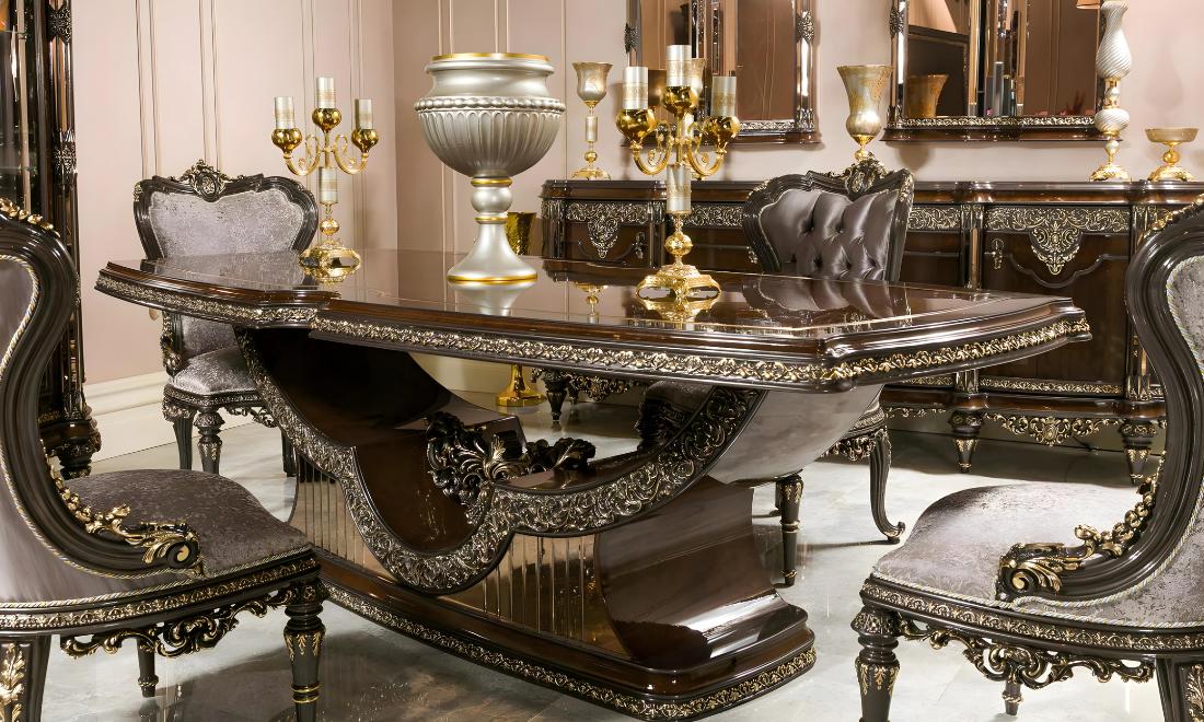 Elegantes 10-tlg. Esszimmer Set aus Holz in Braun mit Esstisch