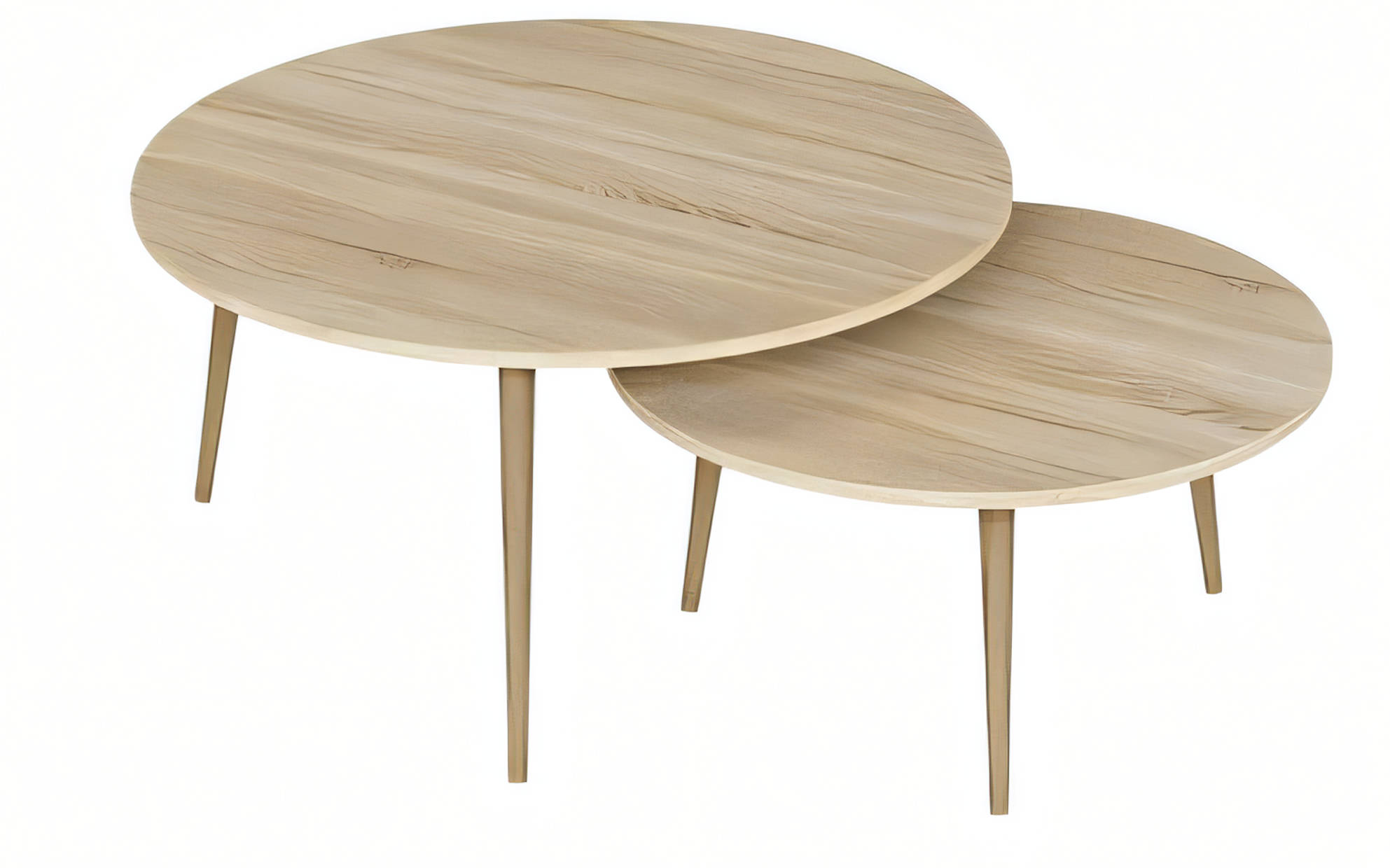 Design Couchtisch 2er Set Rund Holz-Optik Hell