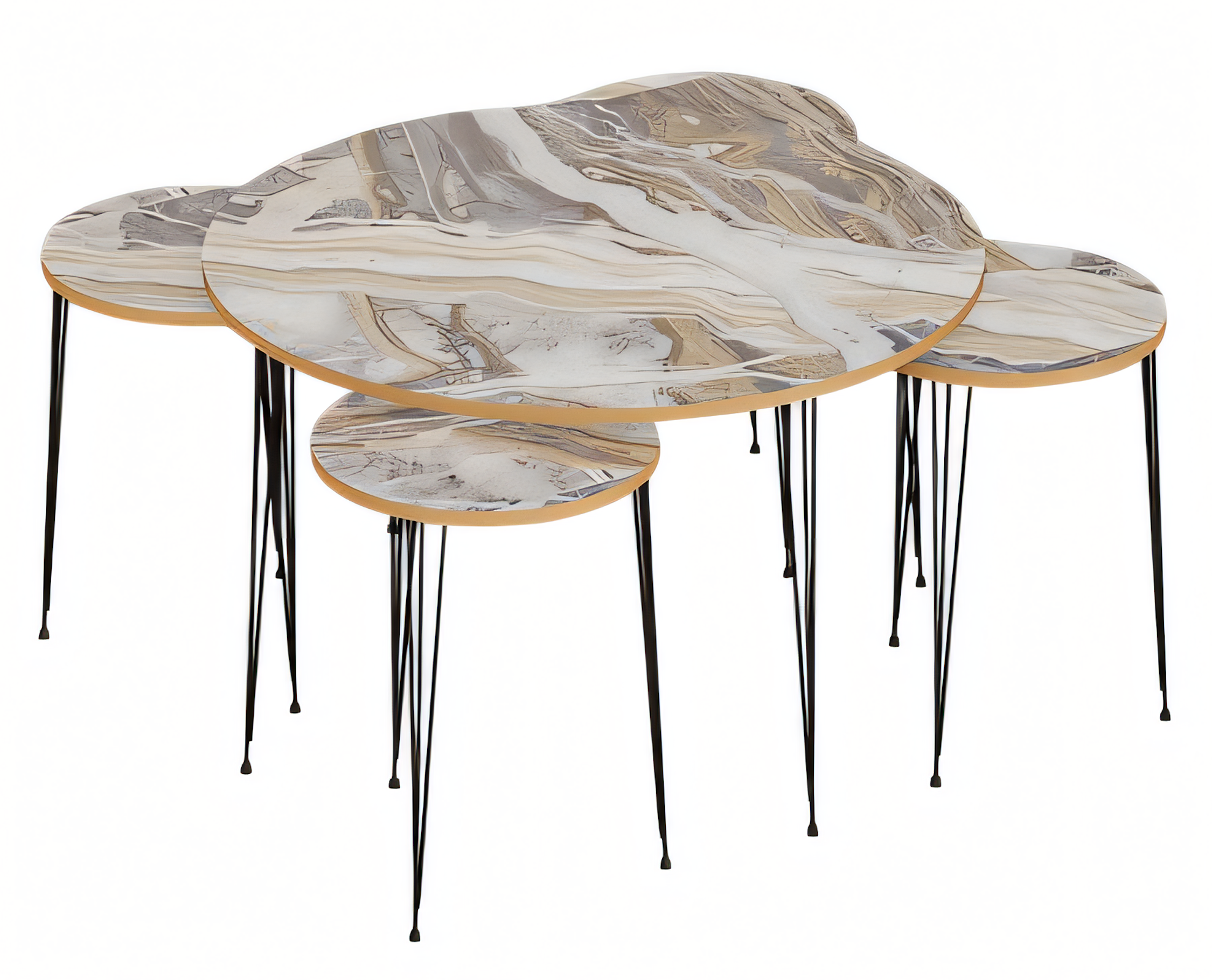 Mehrfarbiger Holz-Couchtisch mit Beistelltischen im modernen Stil