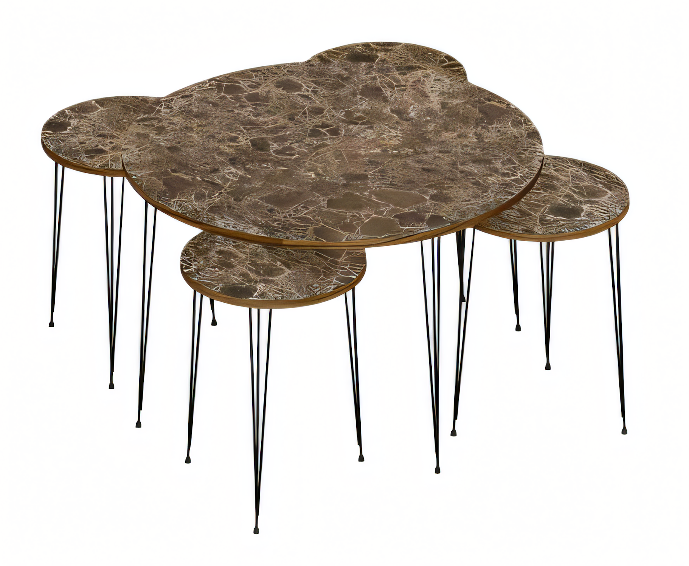 Luxus 4er Set Couchtische Marmor-Optik Braun Gold