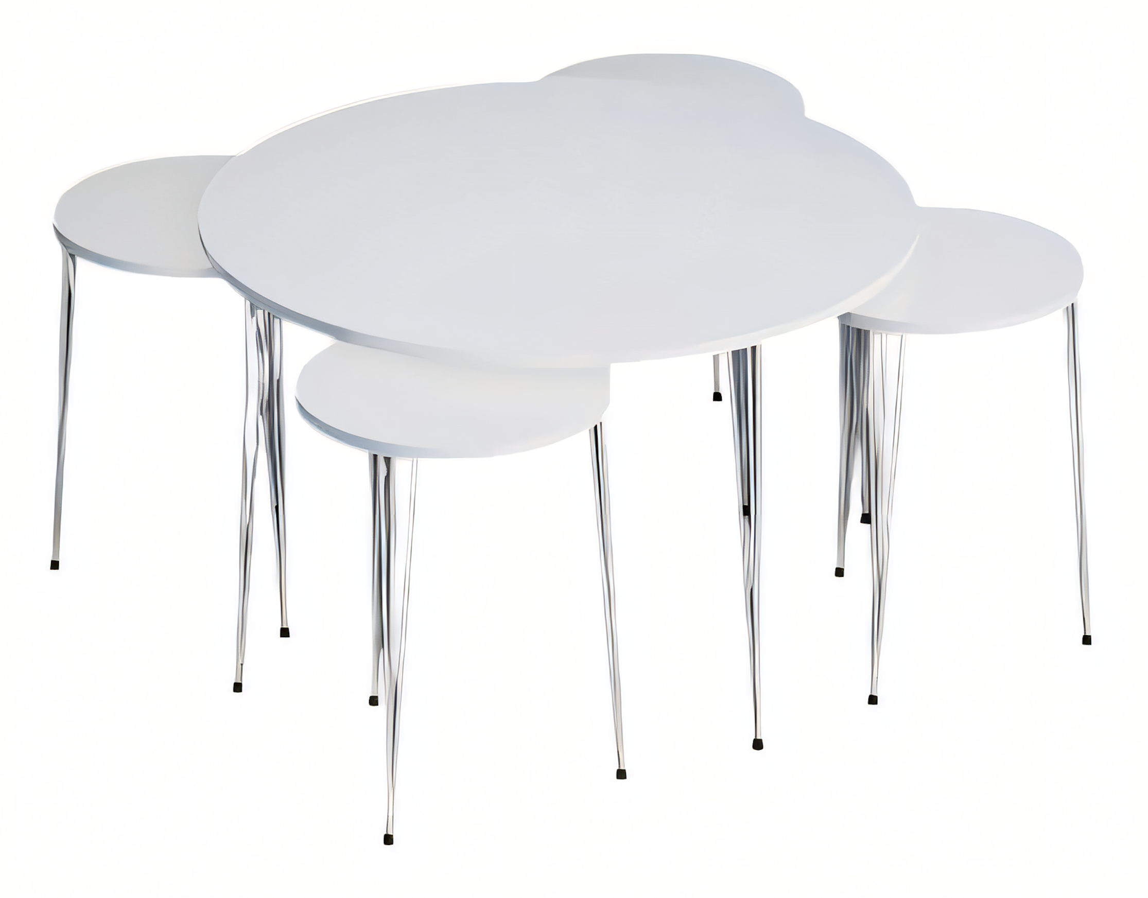 Modernes Couchtisch 5er-Set Reinweiß Rund mit Chrombeinen