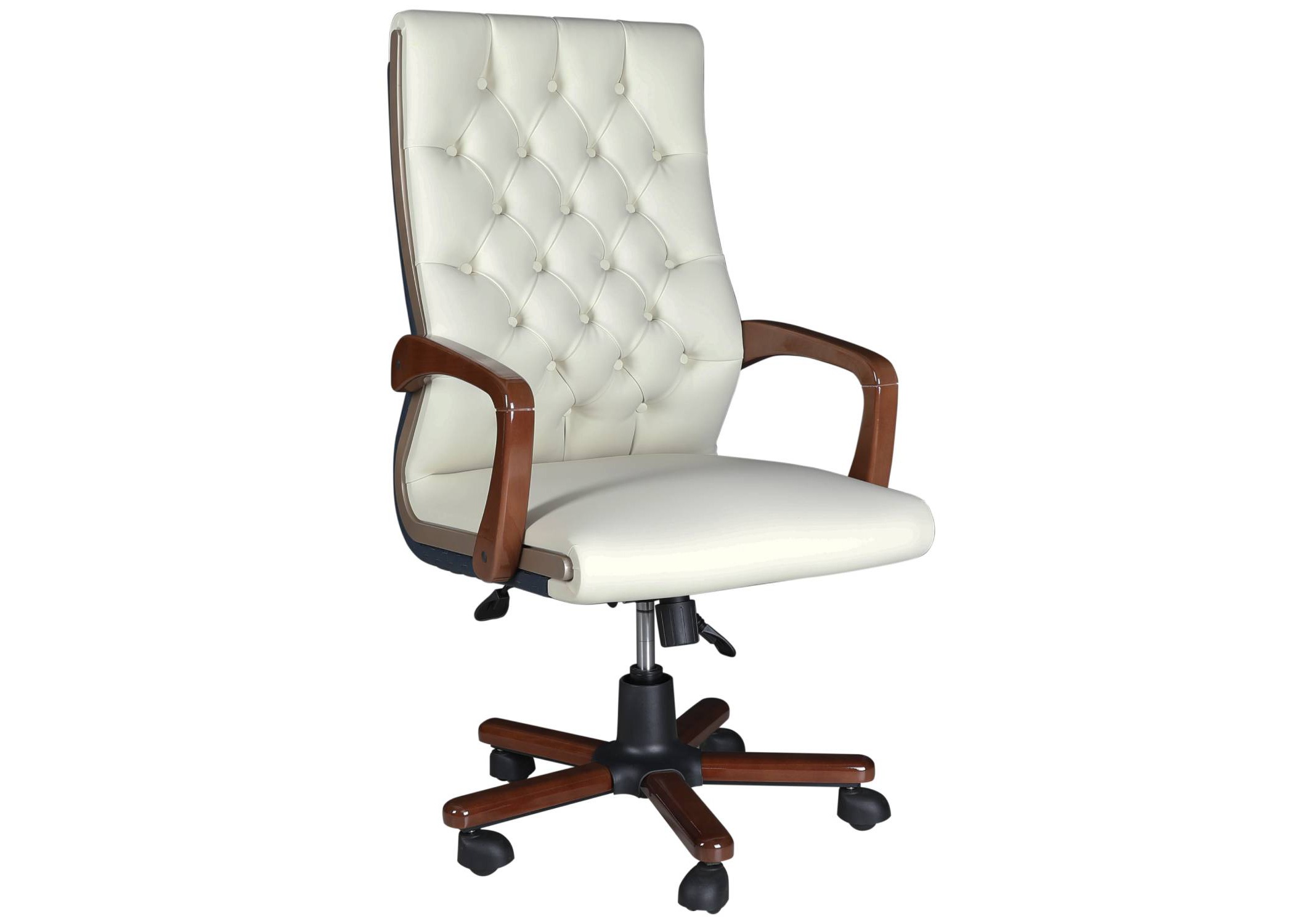 Weißer ergonomischer Bürostuhl aus Holz und Textil mit modernem Design