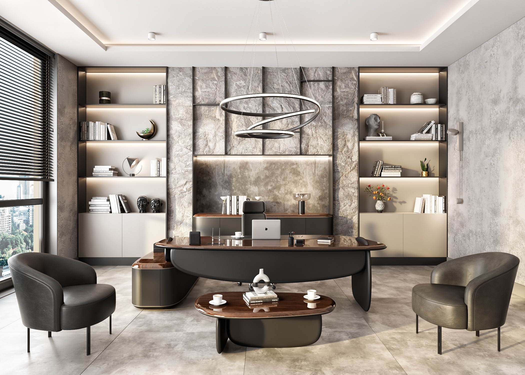 Arbeitszimmer-Set aus Holz in Braun modern stilvoll