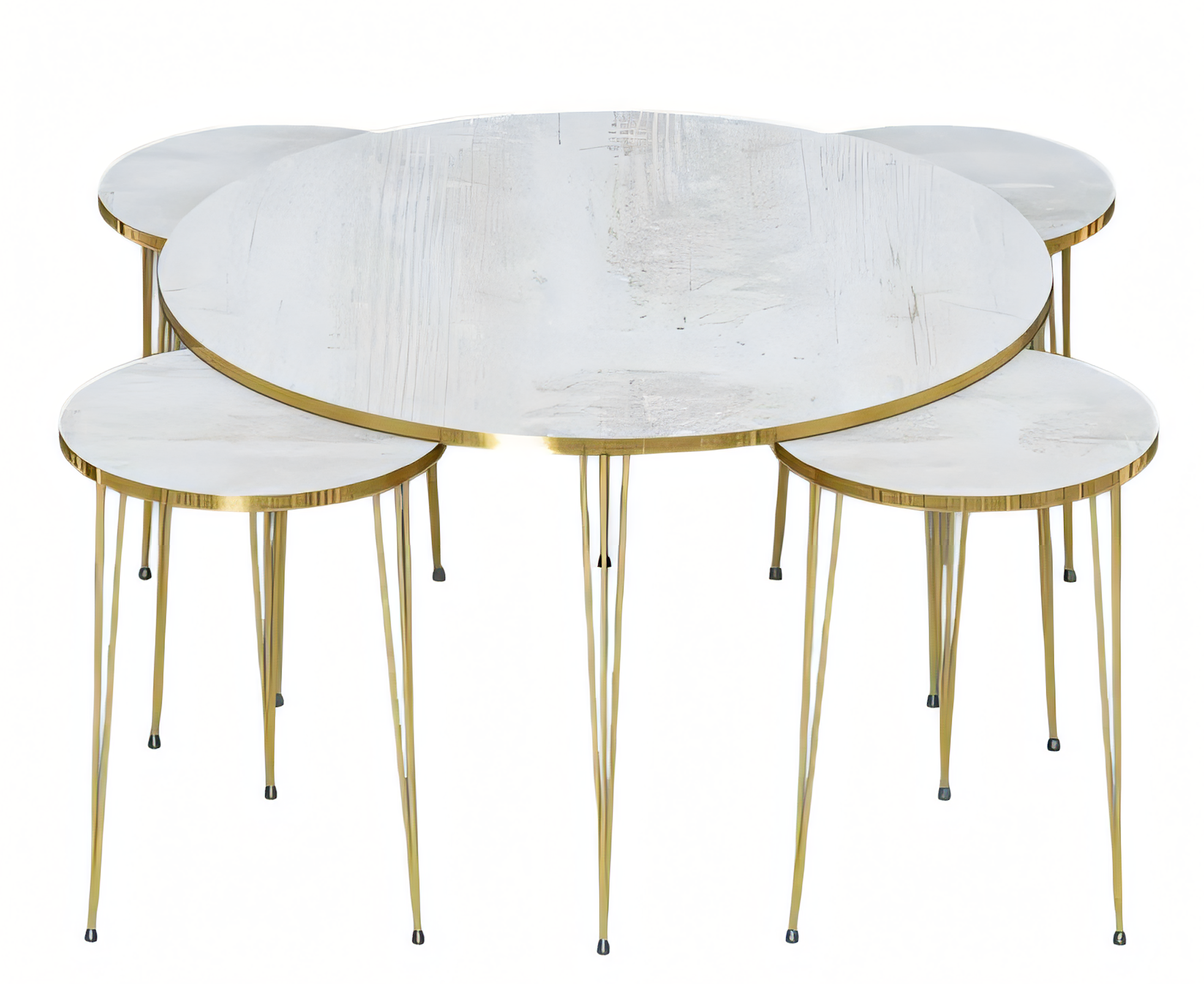 Beistelltisch Set 5 Teile Weiß mit Goldakzenten und Metallbeinen