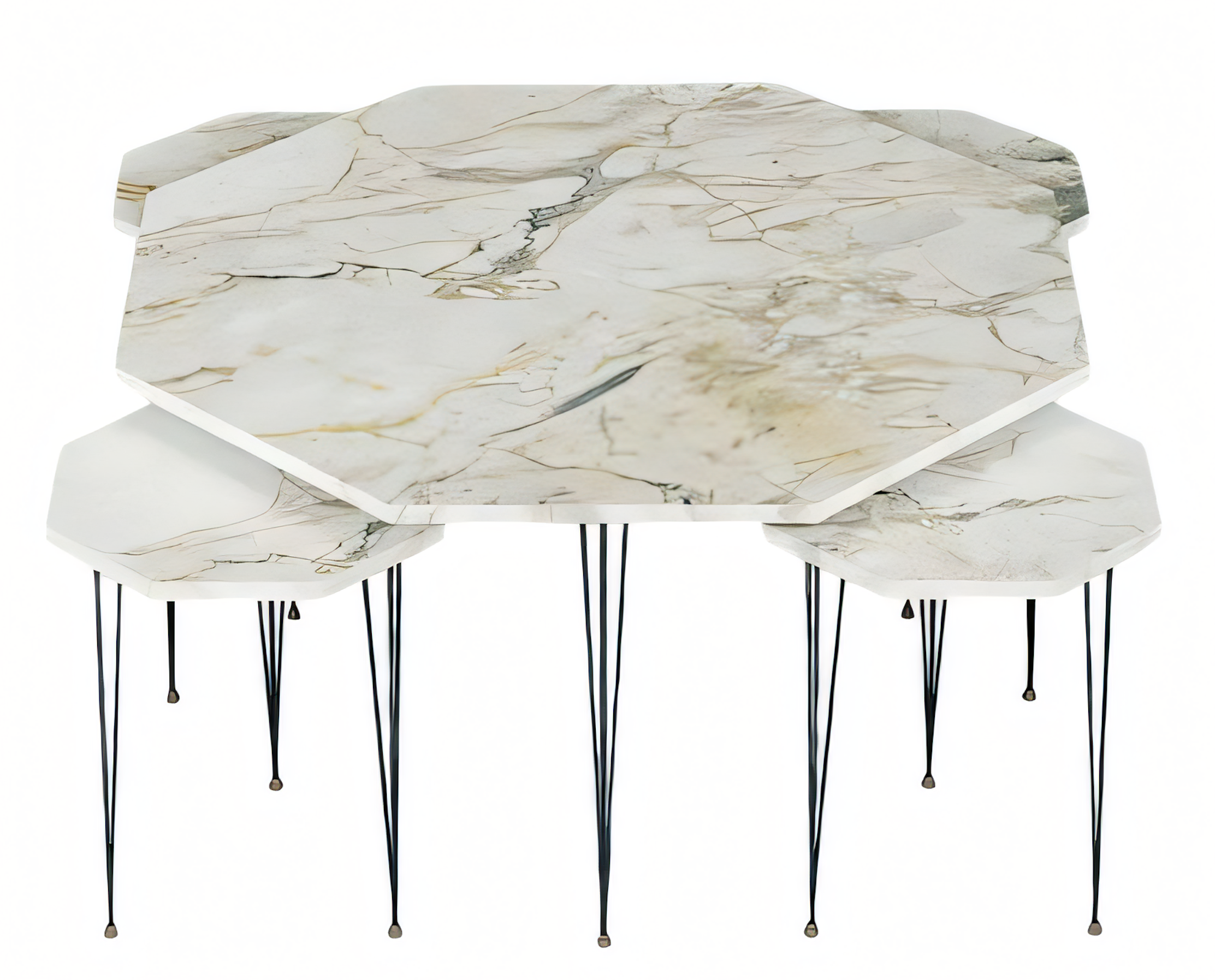 Mehrfarbiger Holz-Couchtisch mit Beistelltischen im modernen Stil