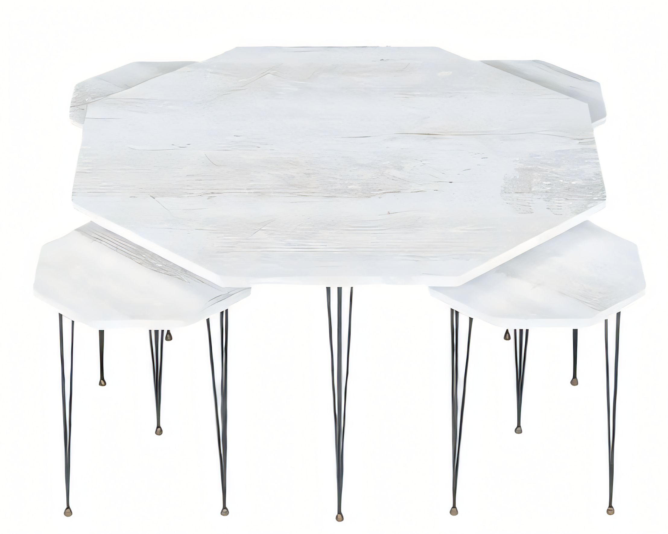 Design Beistelltisch Set in Weiß mit Metallbeinen