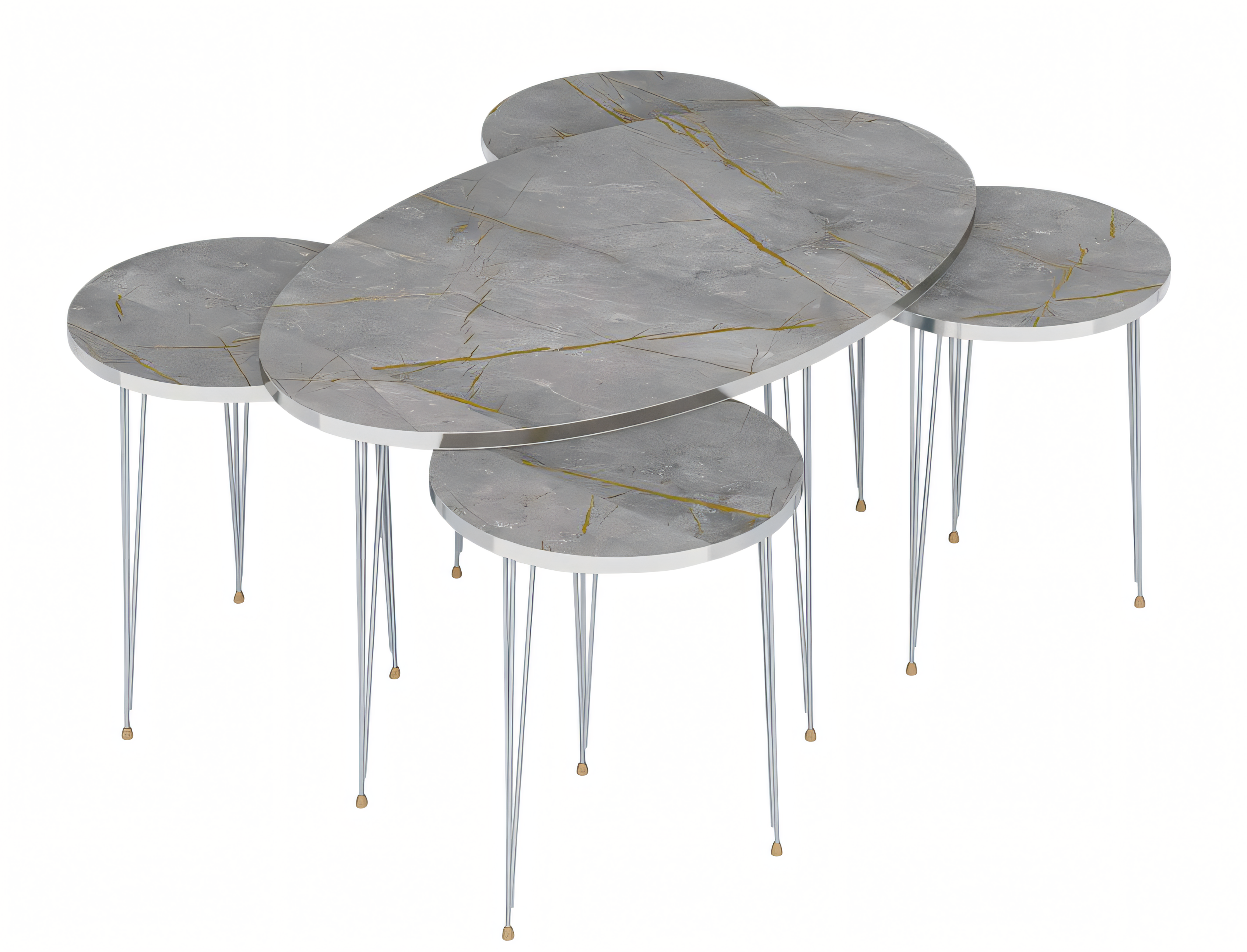 Moderner grauer Holz-Couchtisch mit Beistelltischen Set