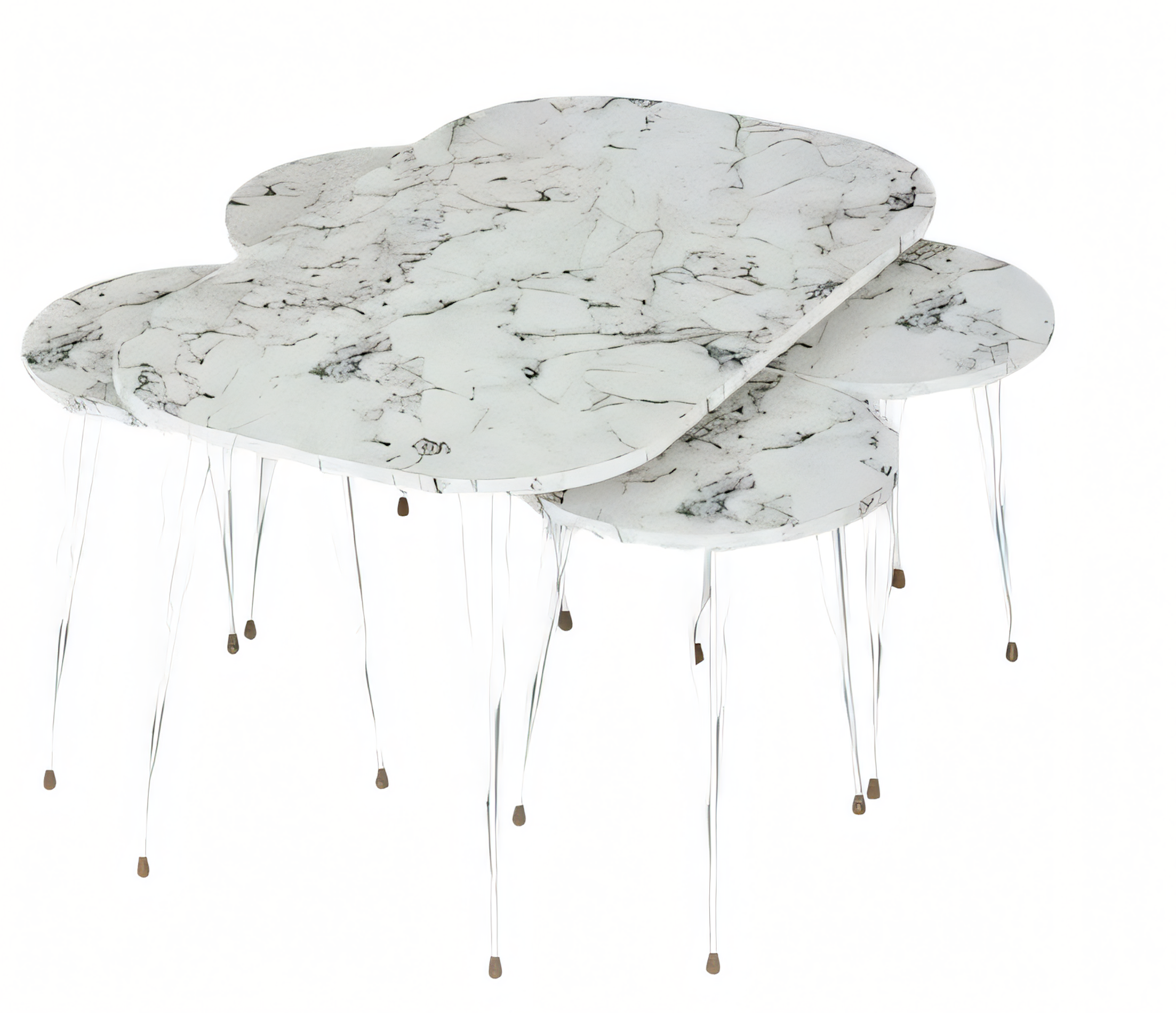 Beistelltisch Set 4 Teile in Marmor-Optik mit Metallbeinen