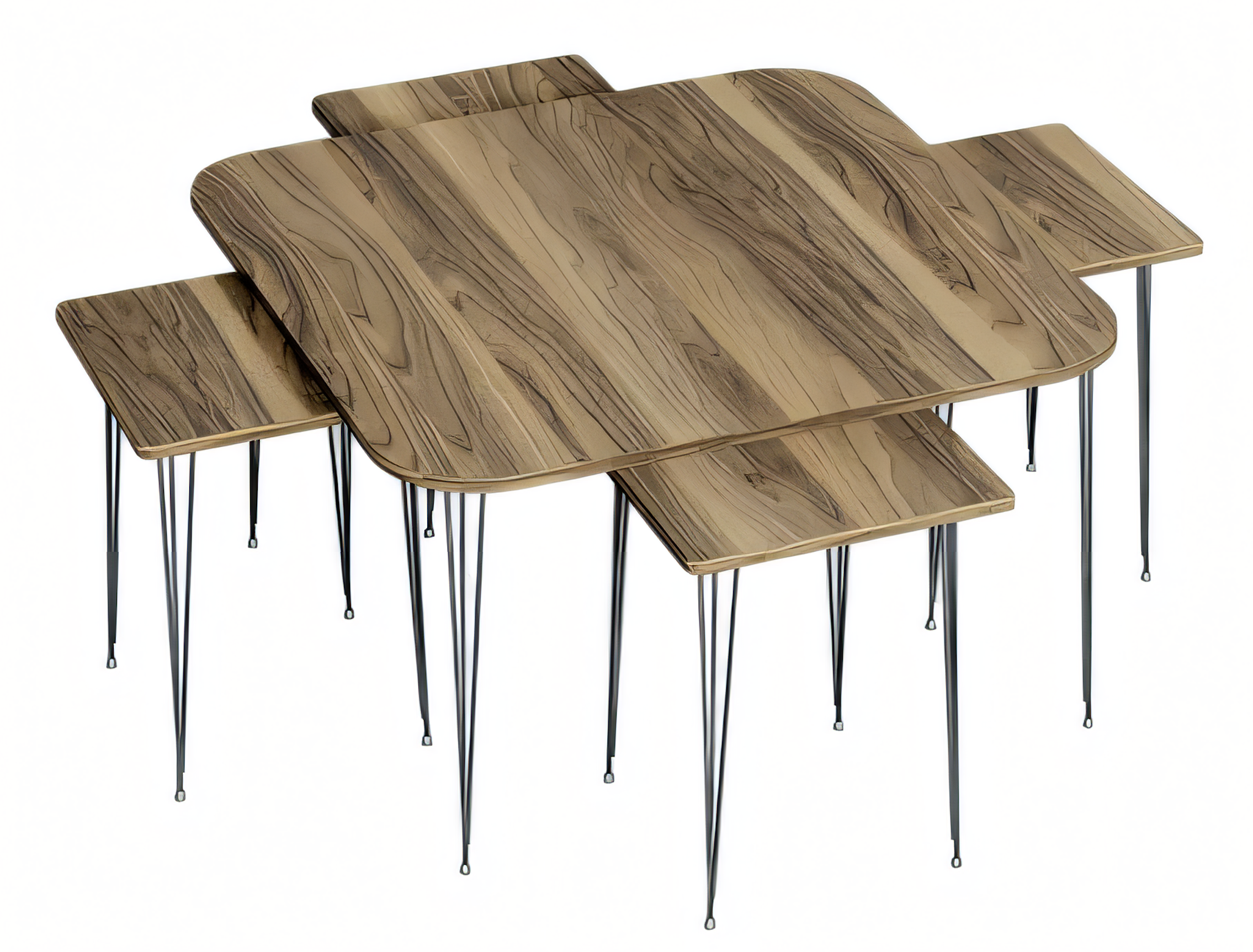 Design Satztisch Set 5-teilig – Quadratisch Holz-Optik mit Hairpin-Legs