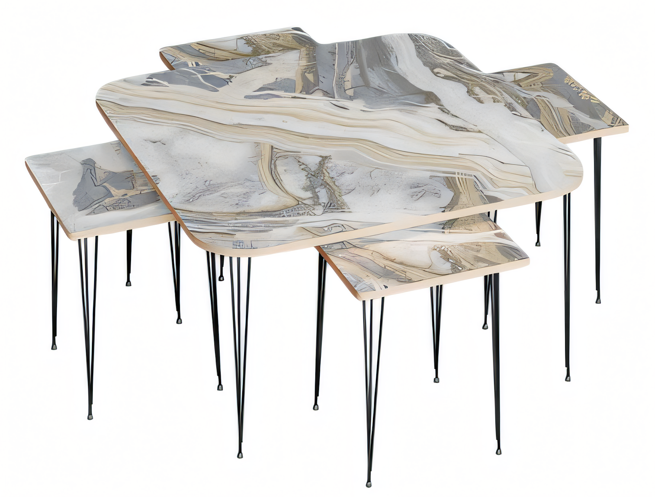 Moderner Mehrfarbiger Holz-Couchtisch mit Beistelltischen