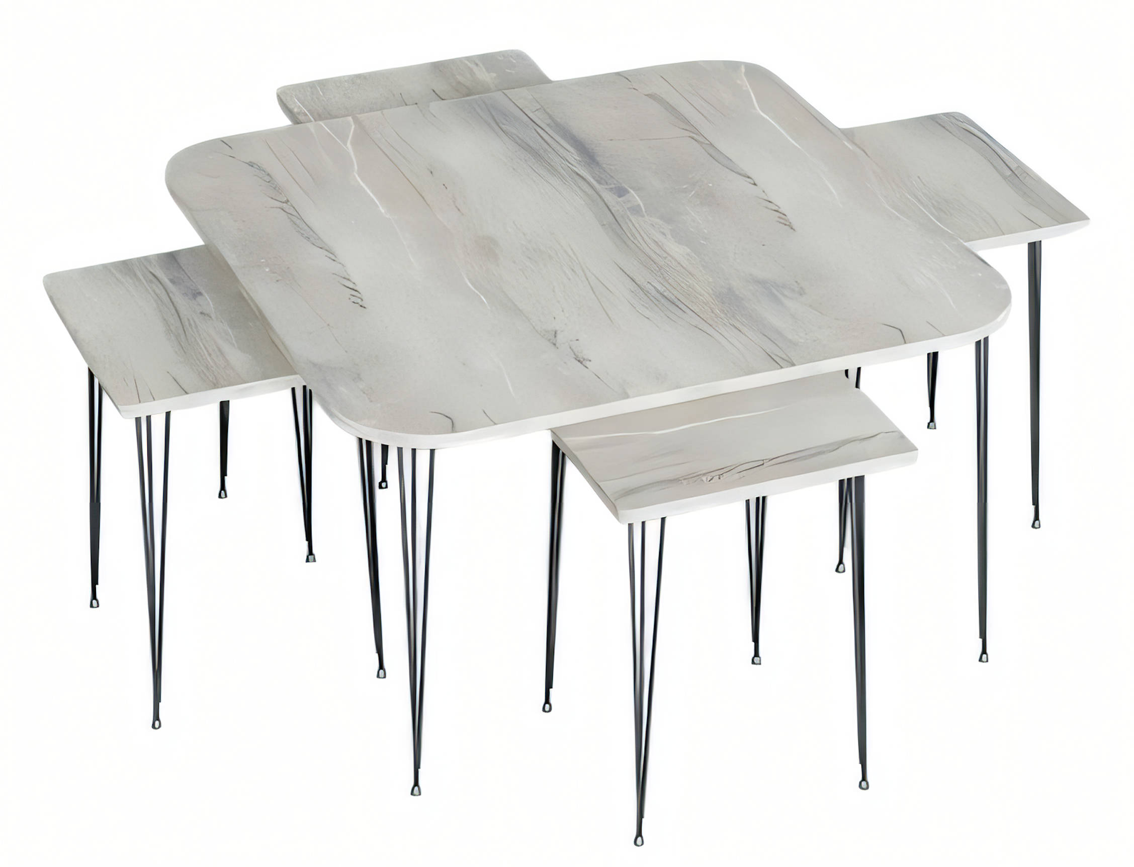 Modernes 5-teiliges Couchtisch Set Quadratisch Marmor-Optik | jvmoebel.at