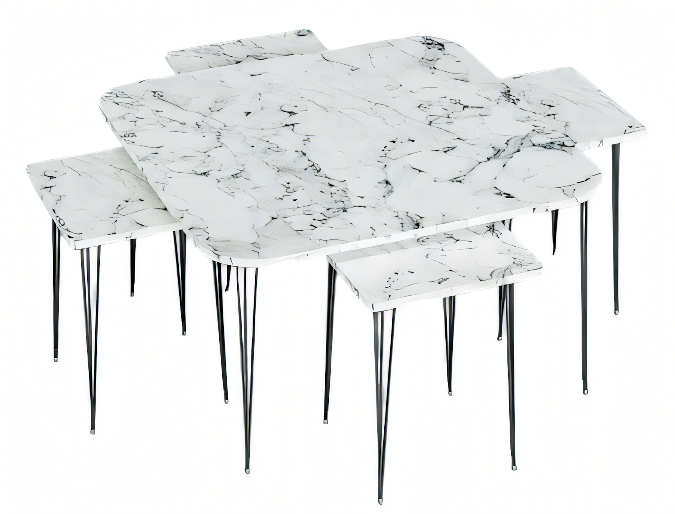 Design Satztisch Set 5-teilig – Luxus Couchtisch mit 4 Beistelltischen (Wählbar: Marmor- oder Holz-Optik)