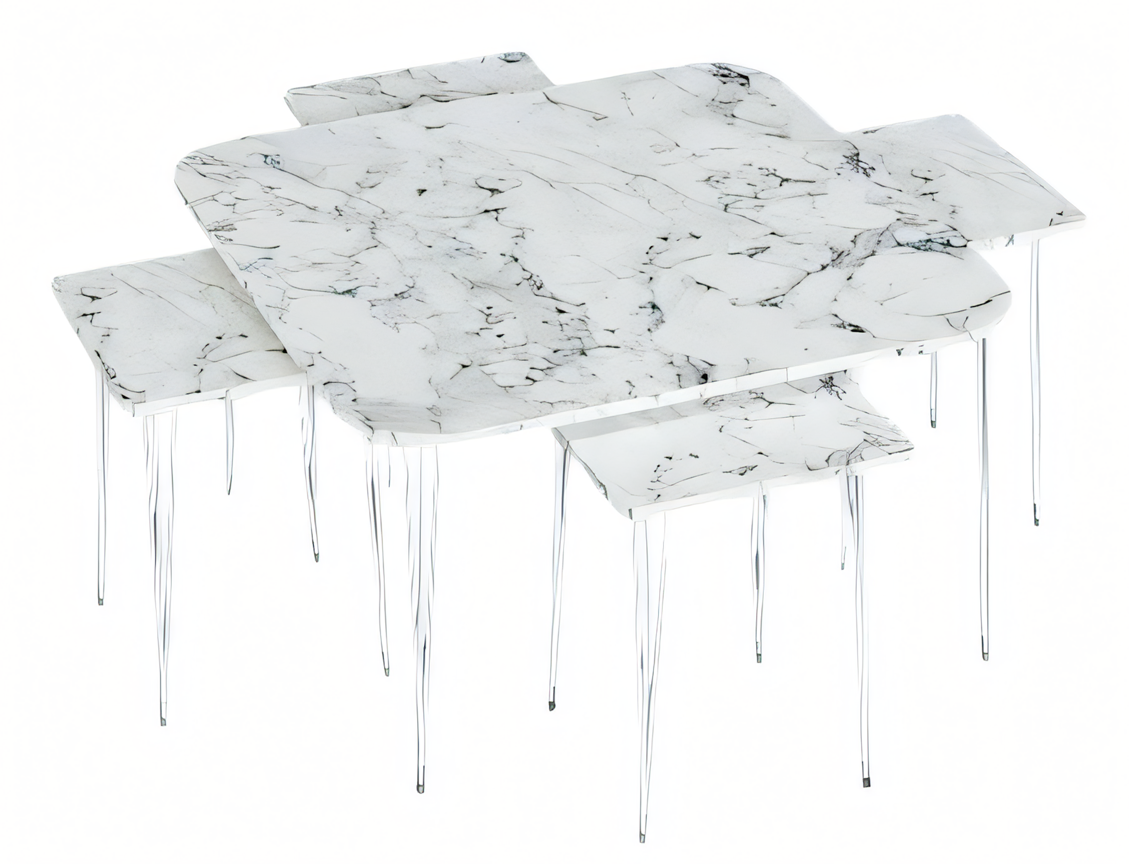 Eleganter weißer Holz-Couchtisch mit Beistelltischen im modernen Stil