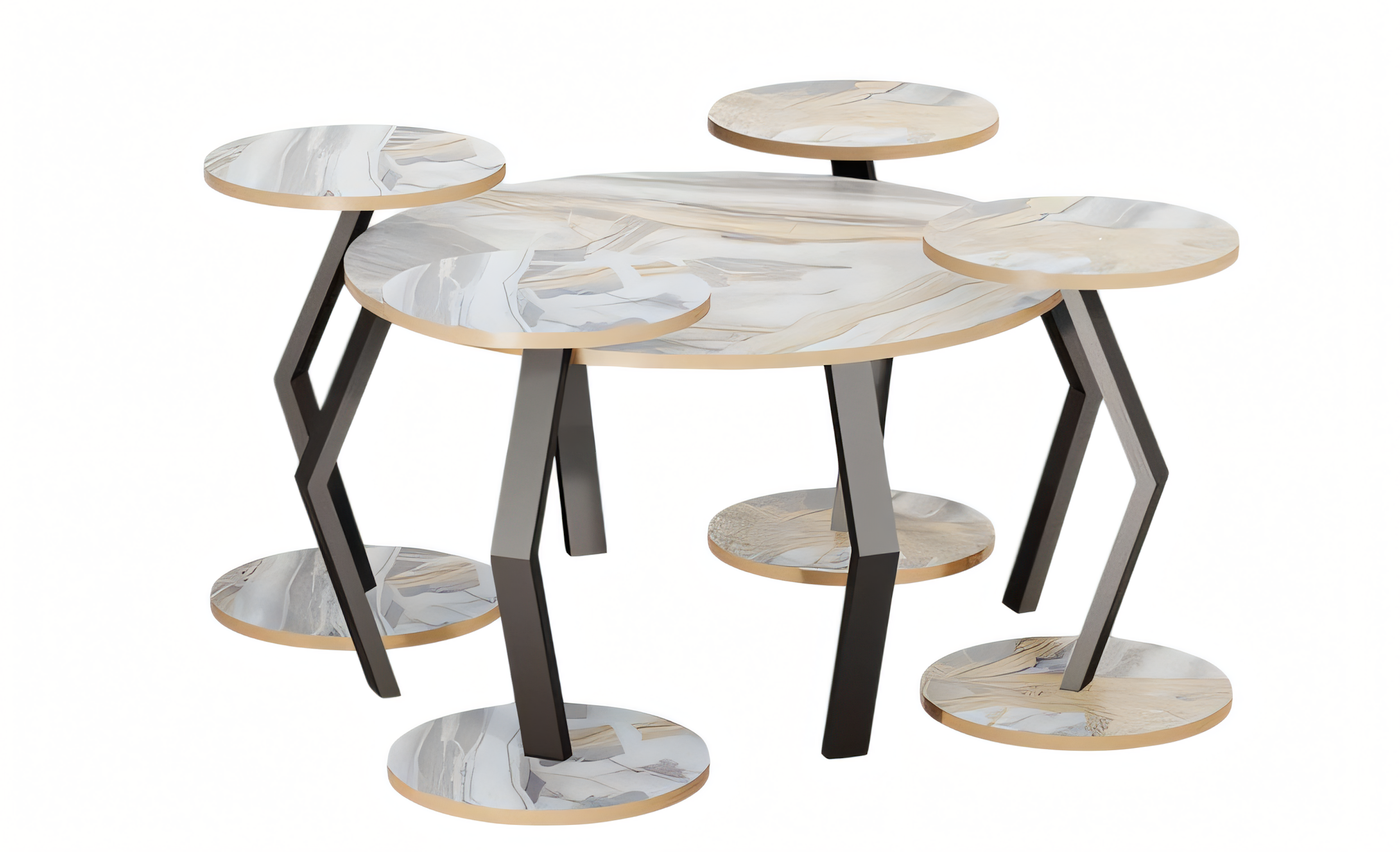 Design Satztisch Set 5-teilig – Flexibler Couchtisch (Marmor-, Holz-Optik & verschiedene Formen)