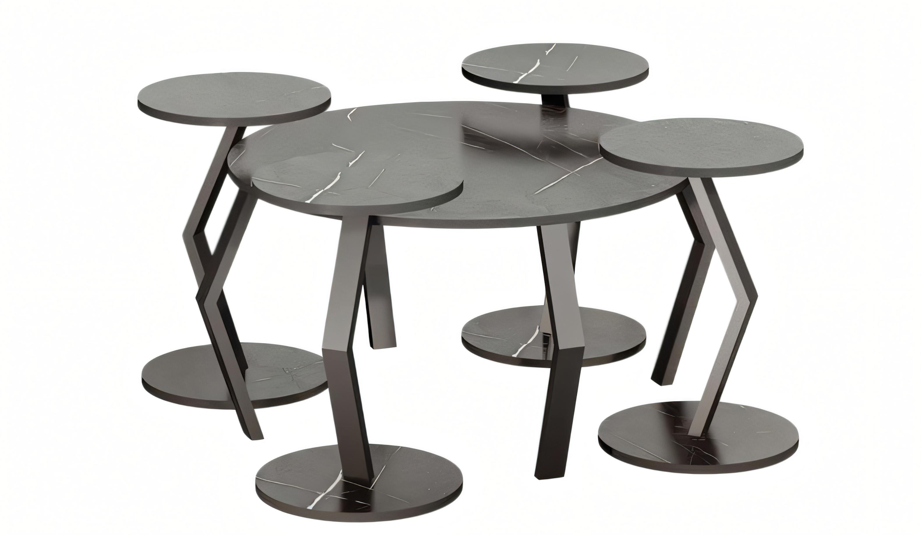 Modernes Beistelltisch Set 5 Teile in Marmor-Optik mit Schwarzen Metallbeinen