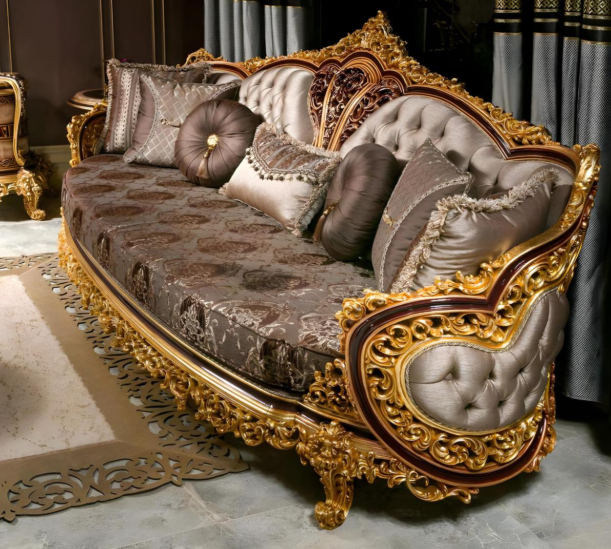 Elegantes Wohnzimmer Set aus Holz und Textil in Beige