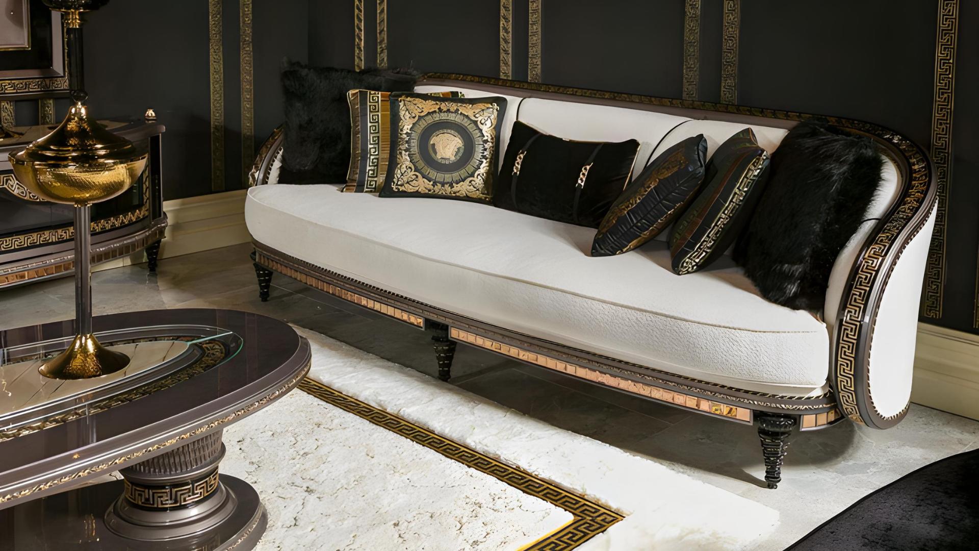 Modernes Wohnzimmer Set aus Holz und Textil in Weiß