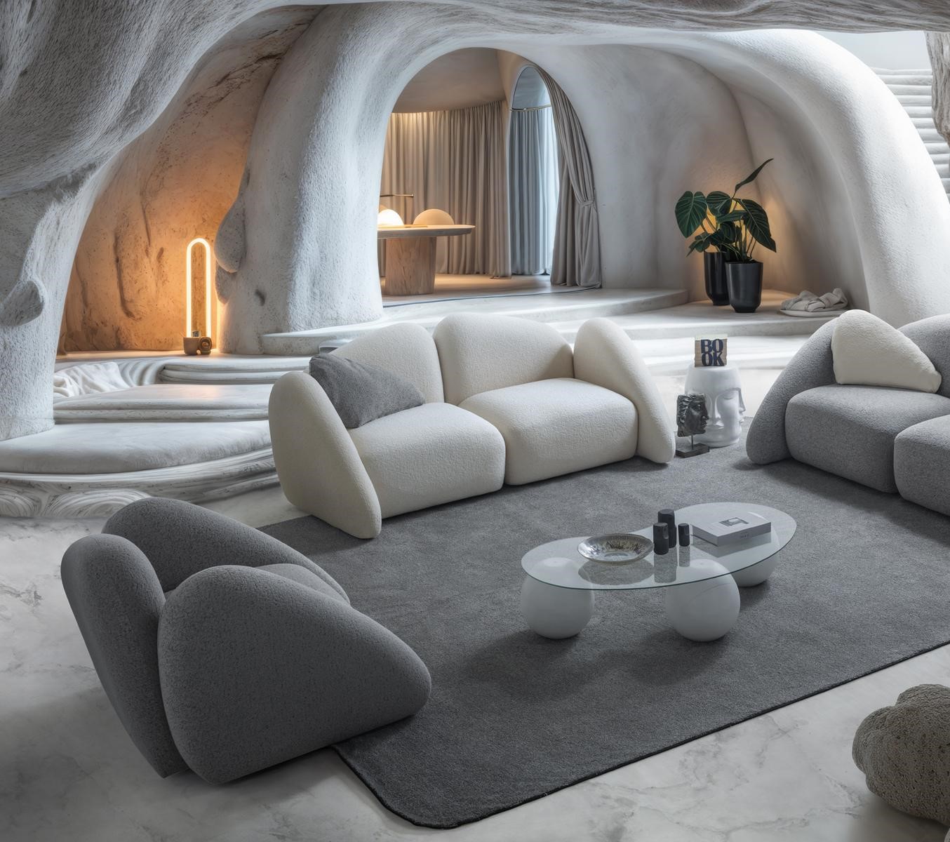 Modernes Wohnzimmer Set aus Textil in Weiß