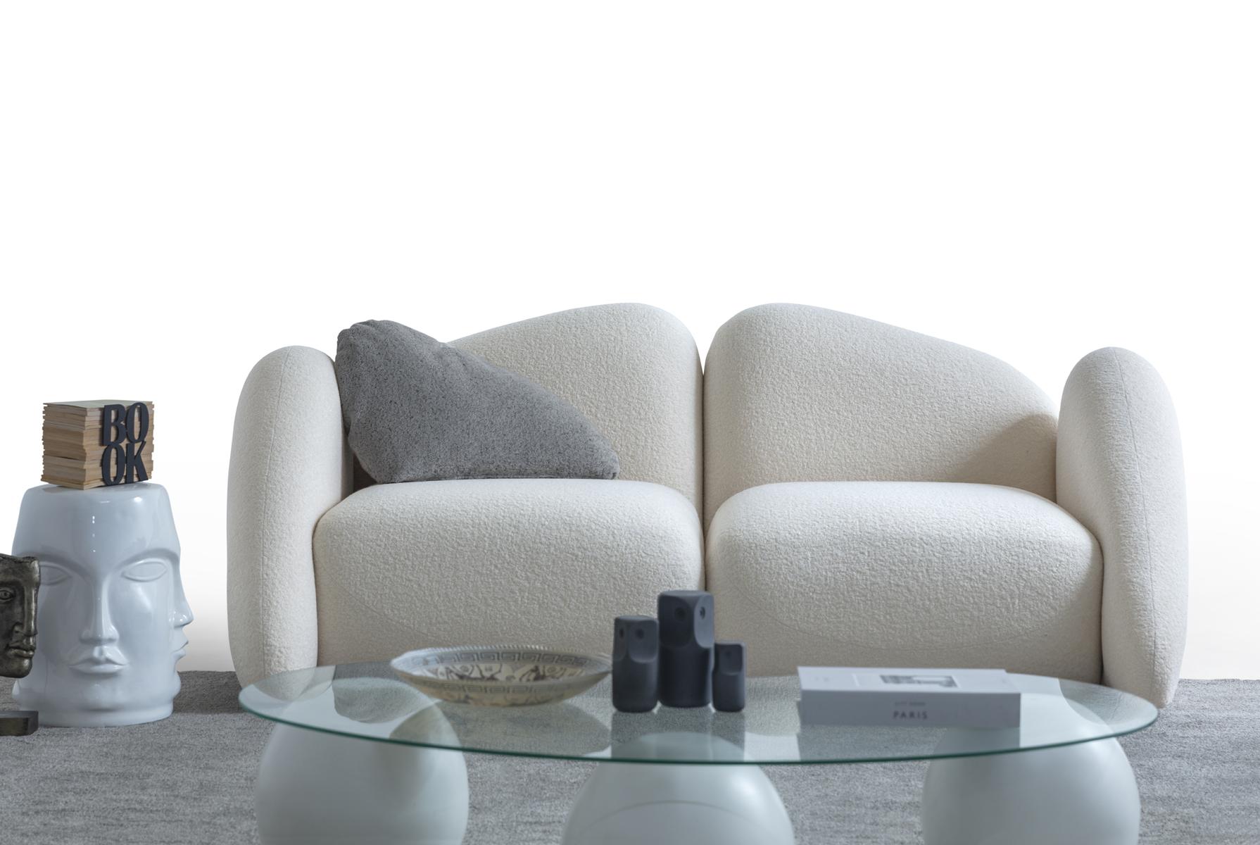 Elegantes weißes 3-Sitzer-Sofa aus Textil im modernen Design