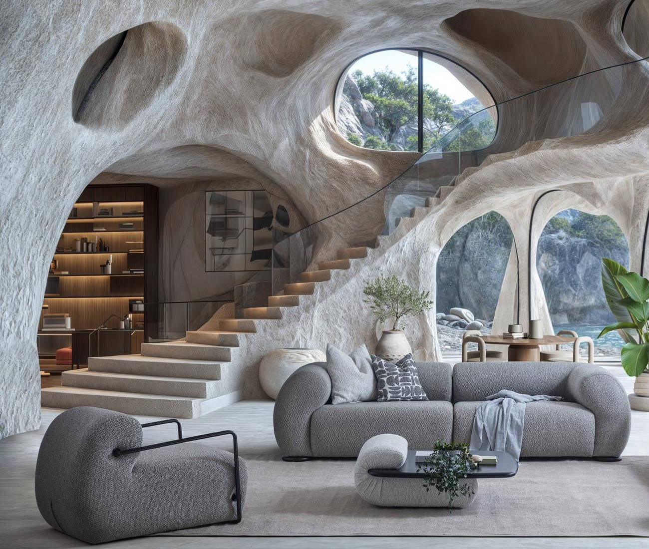 Elegantes Wohnzimmer Set aus Holz und Textil in Grau